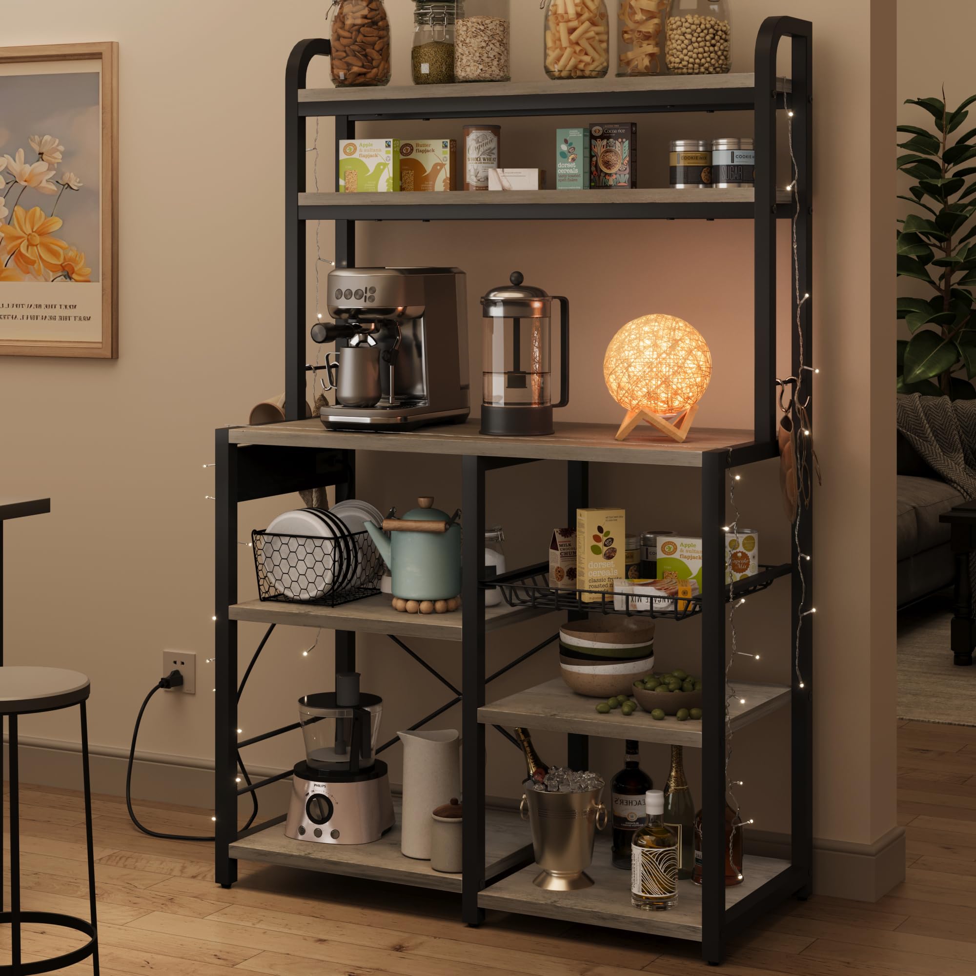 Zstar Soporte para Microondas, Estante De Cocina con Canasta De Alambre, Estante De Almacenamiento Independiente Grande De 6 Niveles para Cocina, Comedor y Sala De Estar