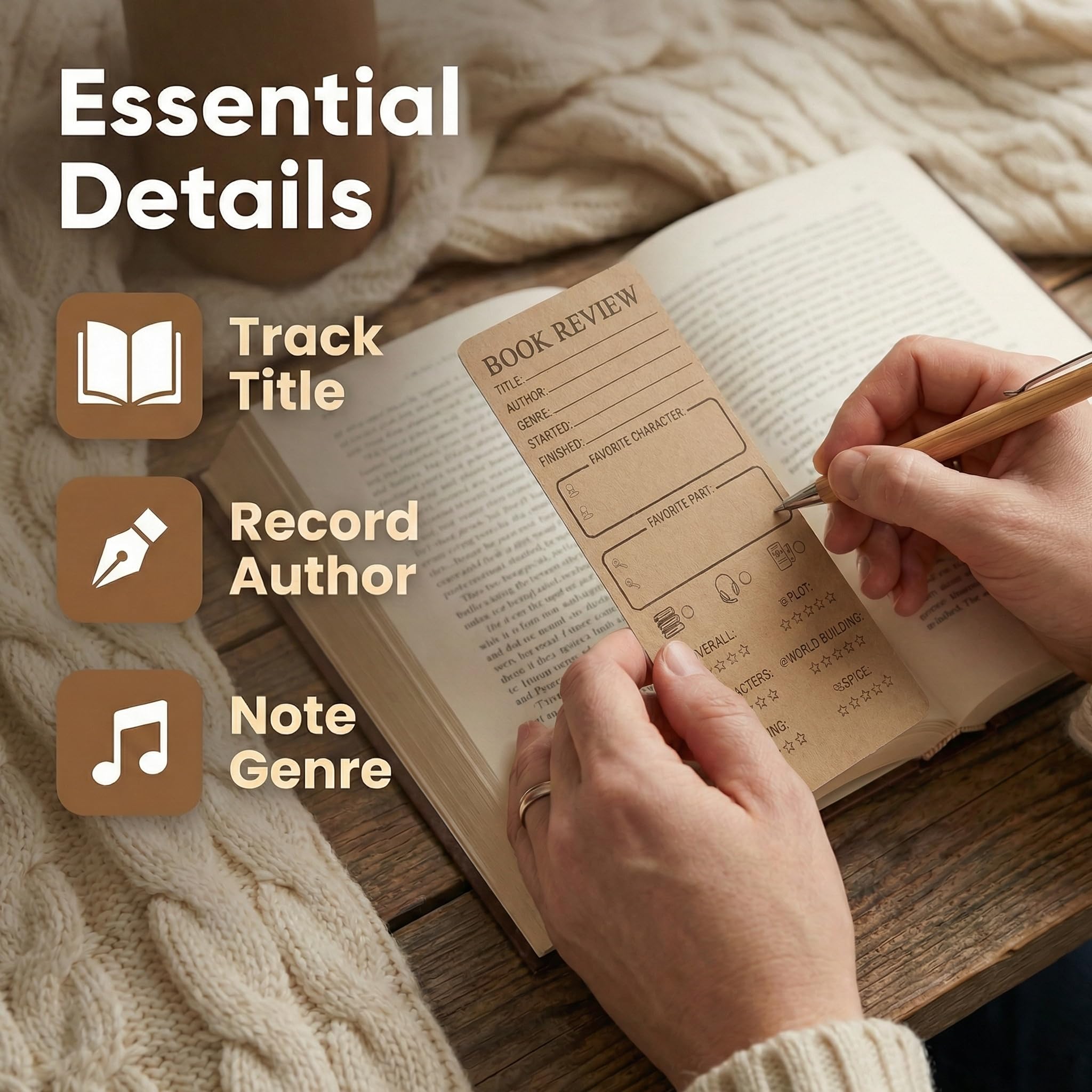 Lesezeichen für Leseliebhaber, 8,9 x 20,3 cm, doppelseitig, Bibliotheks-Tracker, Notizblock, braune Karte, Lesezeichen, Zubehör für Buchliebhaber, 20 Stück