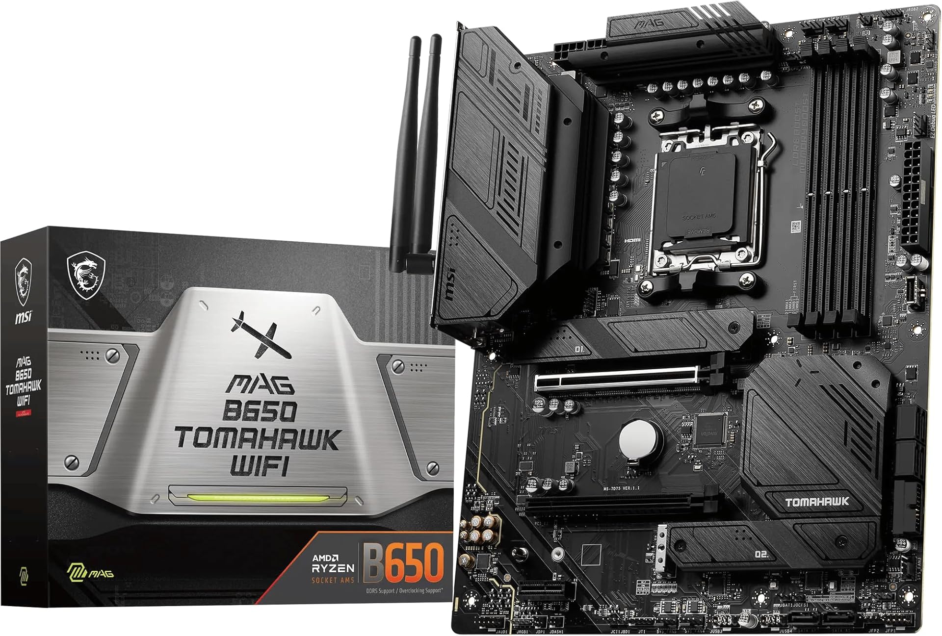 MSI MAG B650 TOMAHAWK WIFI Motherboard, ATX - Supports AMD Ryzen 9000 Series Processors, AM5-14 Duet Rail 80A VRM, DDR5 Memory Boost 6400+MHz/OC, 2 x PCIe 4.0 x16, 3 x M.2 Gen4, Wi-Fi 6E