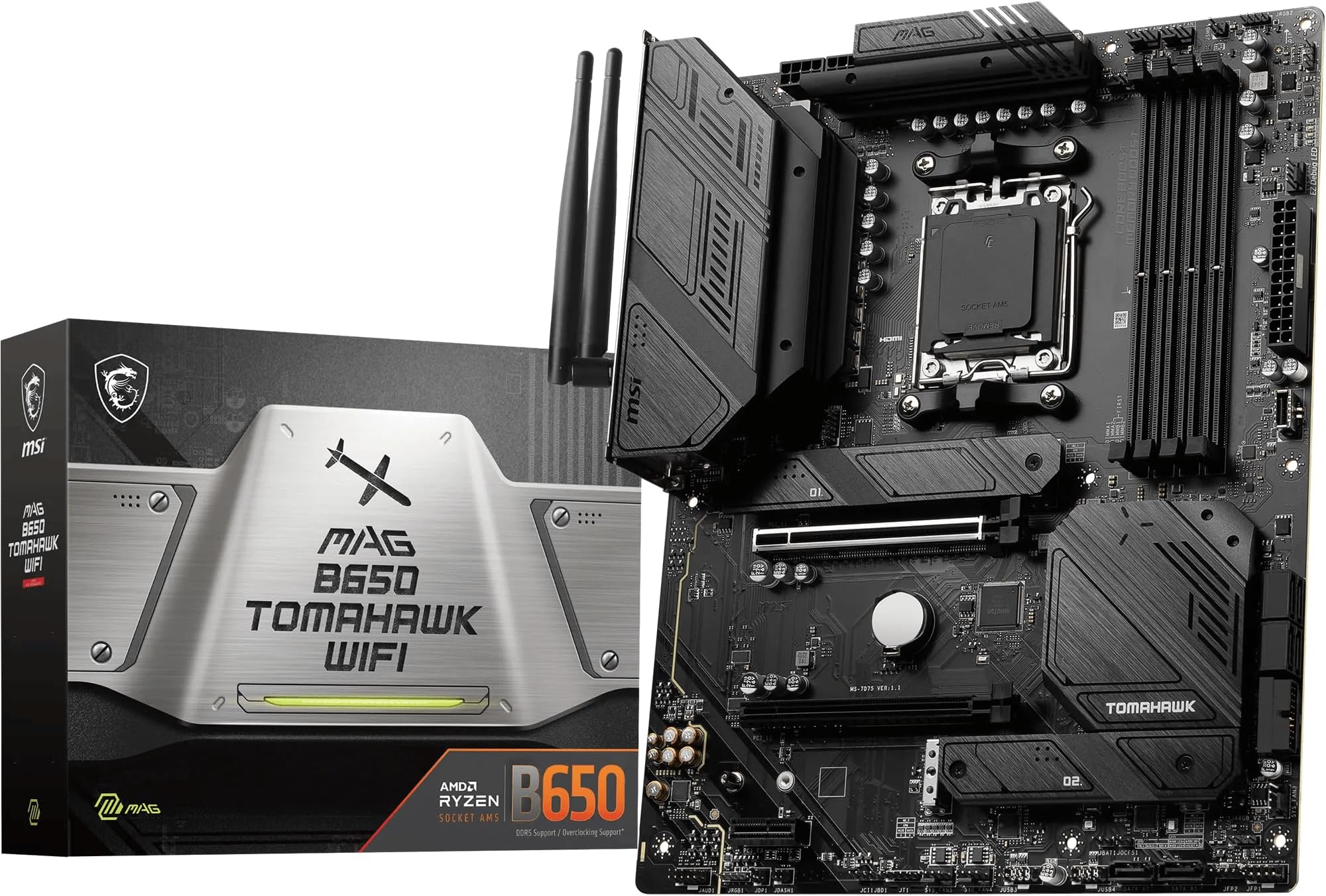 MSI MAG B650 TOMAHAWK WIFI Motherboard, ATX - Supports AMD Ryzen 9000 Series Processors, AM5-14 Duet Rail 80A VRM, DDR5 Memory Boost 6400+MHz/OC, 2 x PCIe 4.0 x16, 3 x M.2 Gen4, Wi-Fi 6E