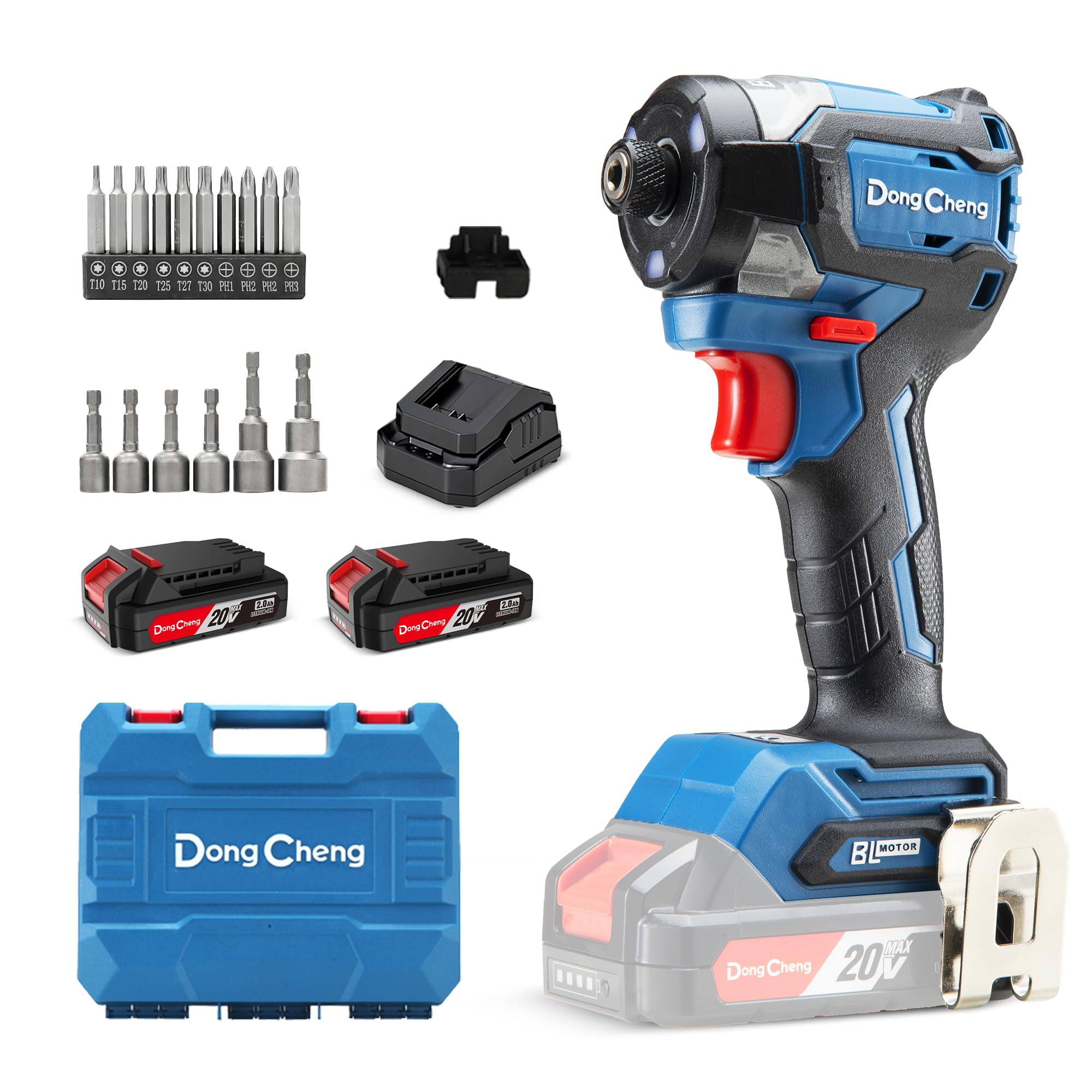 Dong Cheng 20V 208N.m Torque Brushless Impact Driver, 2X2.0ah Battery