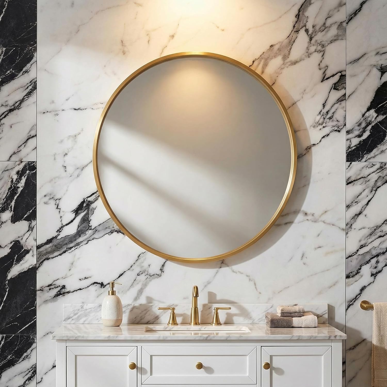 Cortesi Home Opra Round Mirror, 24", Brushed Gold Metal Frame,CH-MR347001