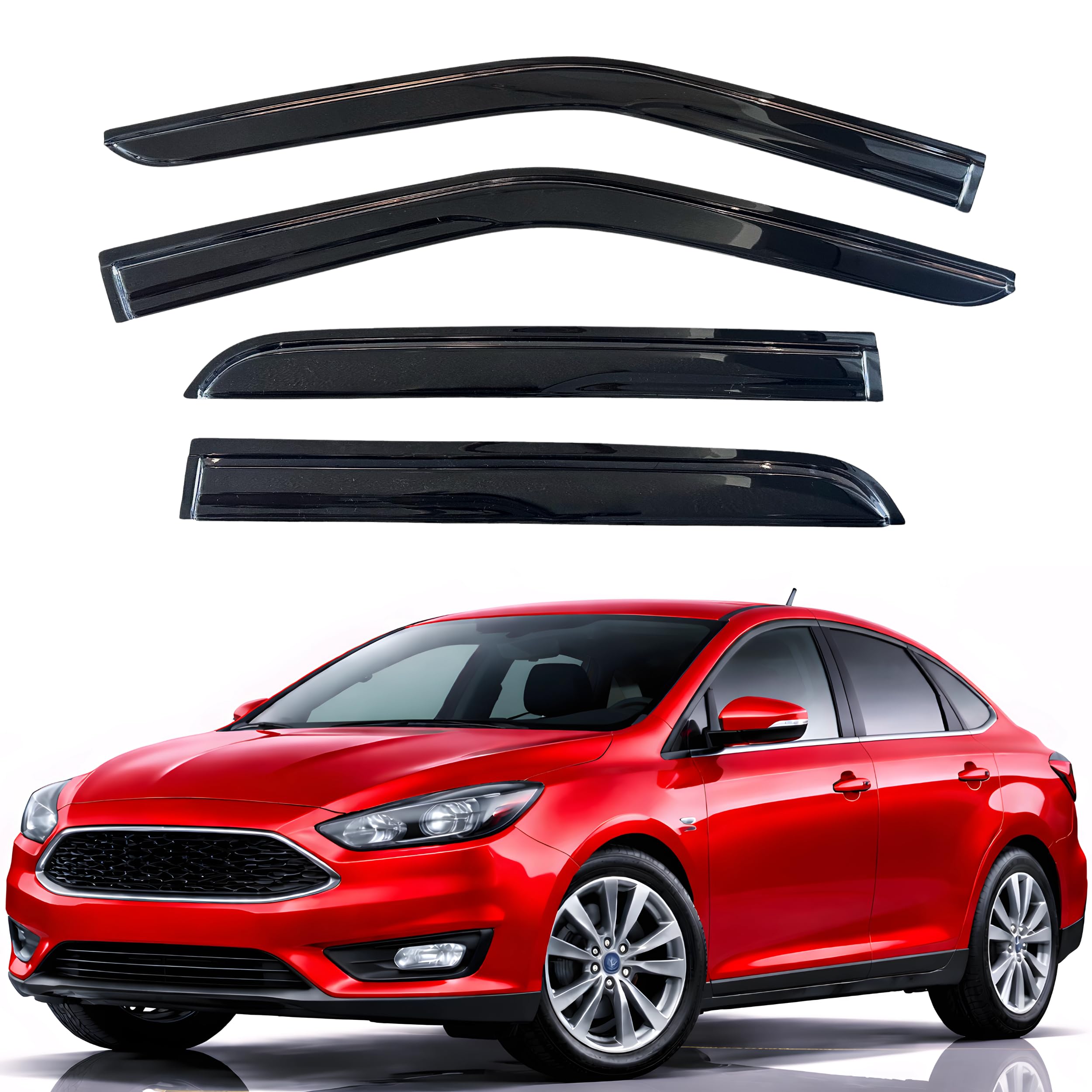 KPY Rain Guards Fit for 2012-2018 Ford Focus, Out-Channel Window Visors Vent Wind Deflectors 4PC, Car Accessories for 12-18 Focus