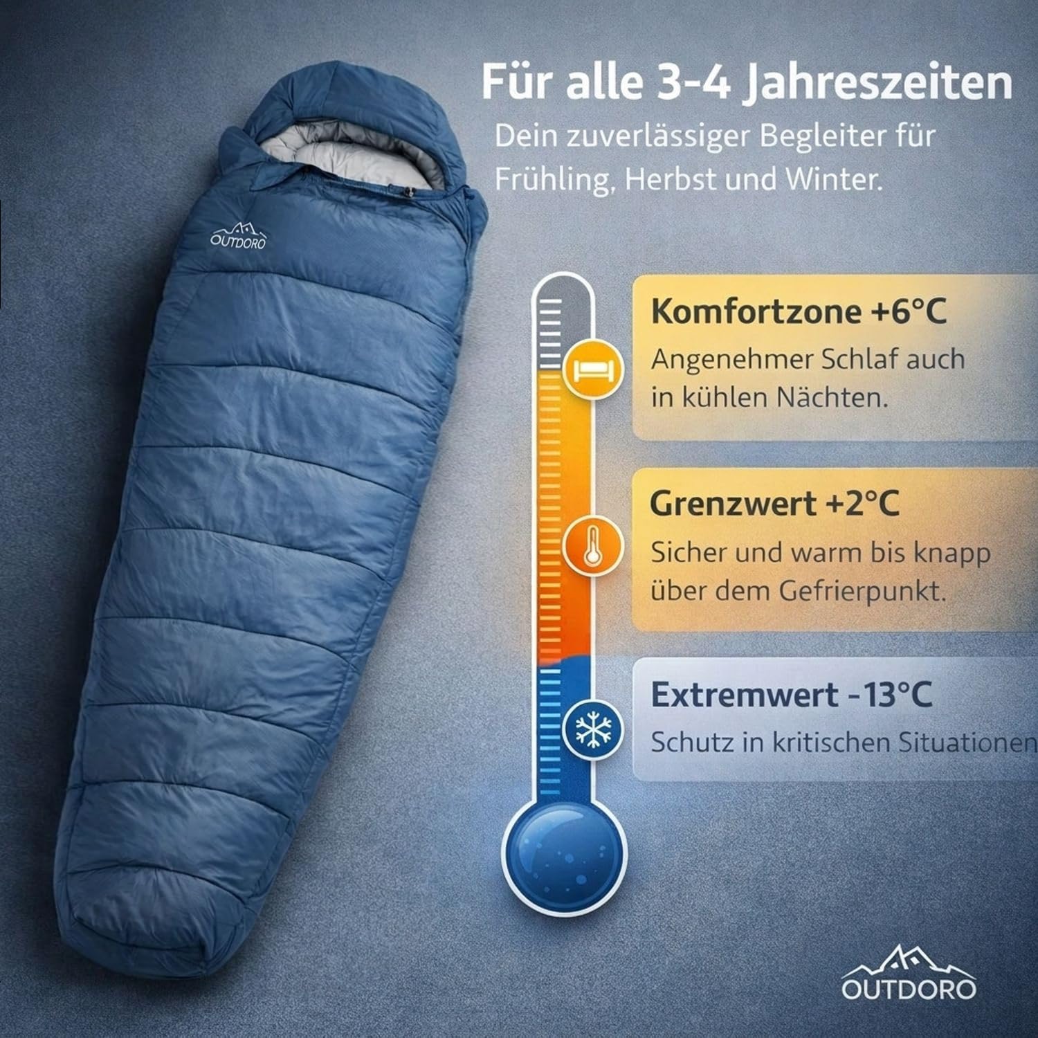 Outdoro Schlafsack 3-4 Jahreszeiten für Erwachsene Damen & Herren | Outdoor & Camping, Frühling, Herbst & Winter