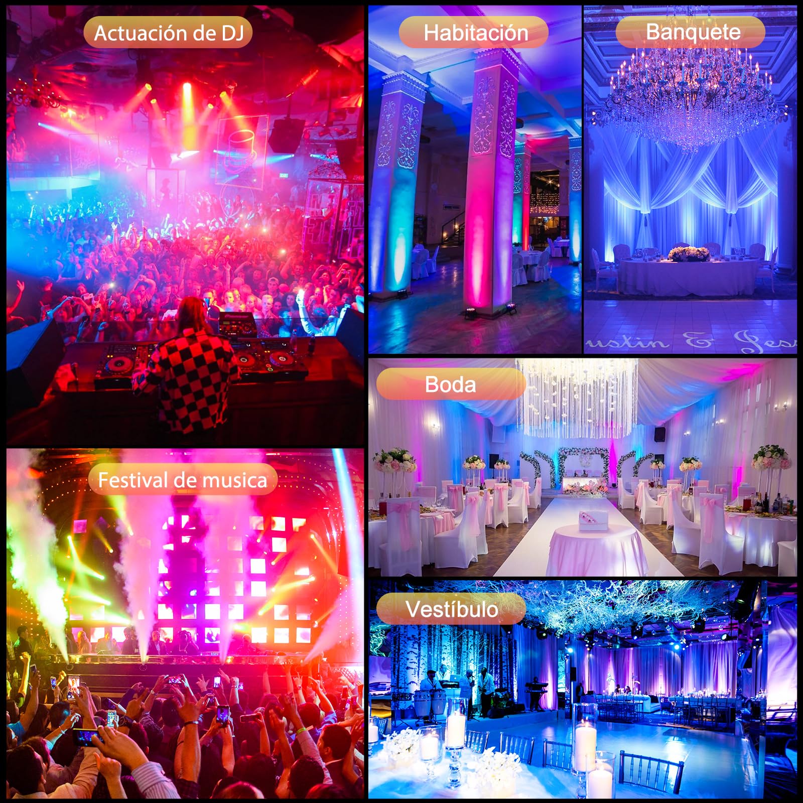 Batteria LED da 3 * 18W Par Light RGBW+UV Faretto da Palco Ricaricabile 6 in 1, Luce da Discoteca con Telecomando a Infrarossi/Wireless da 2,4 GHz/APP, Adatto per Palchi Festival
