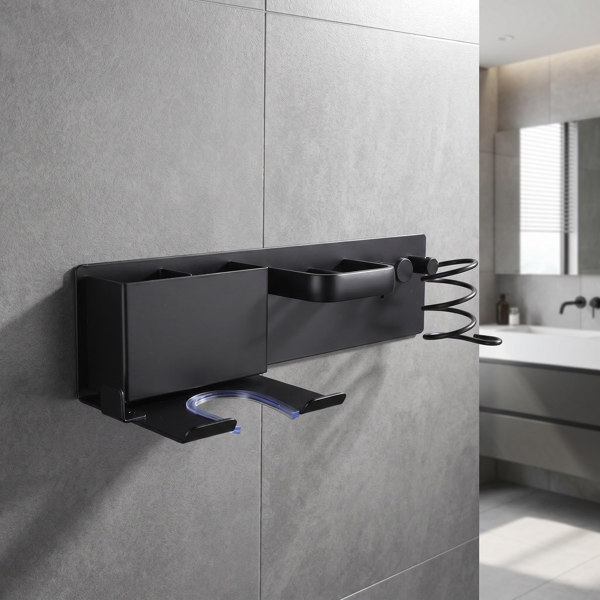 Genérico Soporte de Secador de Pelo de Pared Adhesivo en Plástico y Hierro para Accesorios de Peinado en Tocador o Salón, Diseño Sencillo Marcas