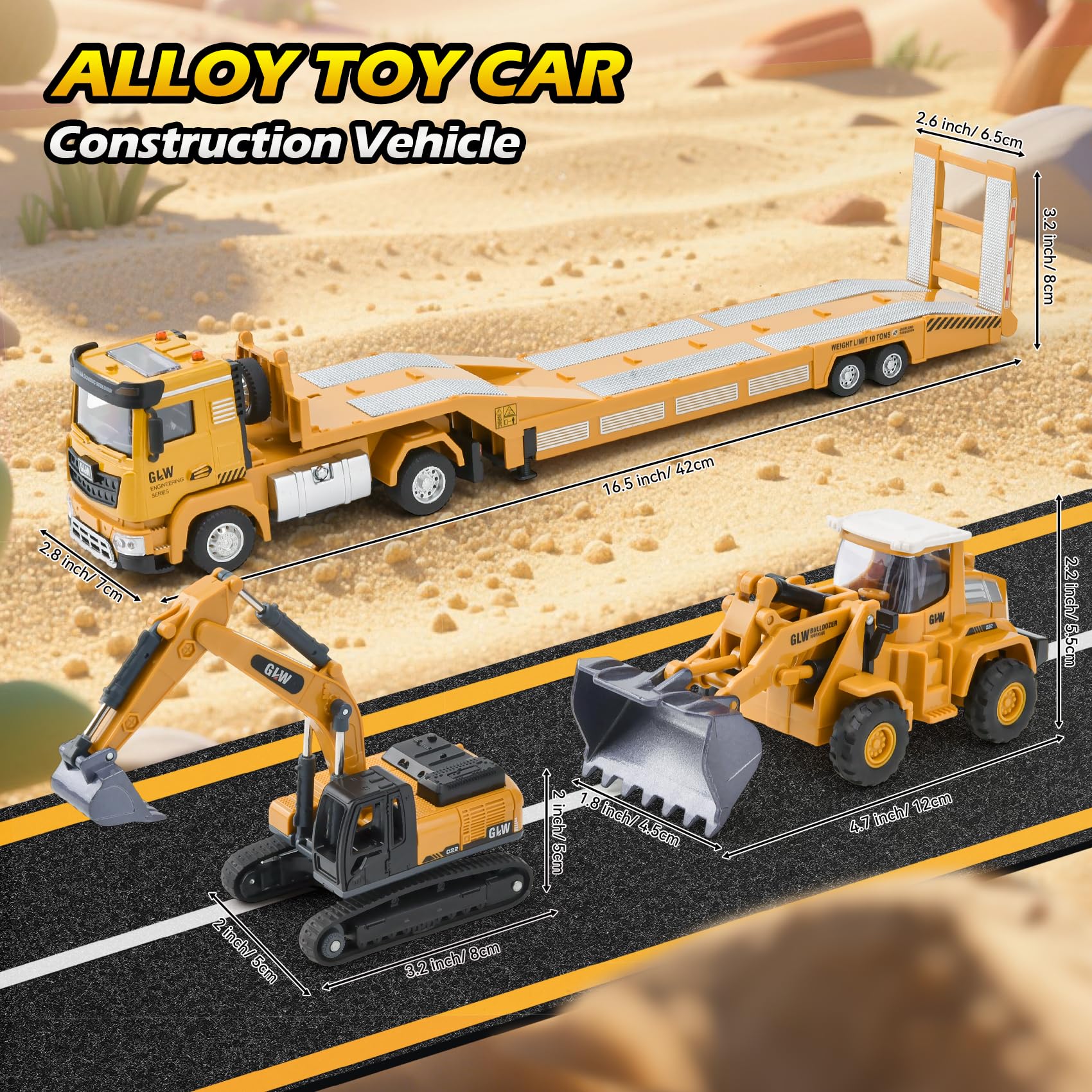 Chantier Jouet Enfants, Camion Transporteur de Petites Voitures avec Excavatrice Bulldozer, Transporteur Véhicule, Camion Dépanneuse Enfant, Jeux Voiture Garçon pour Garçon 3 4 5 6 7 Ans