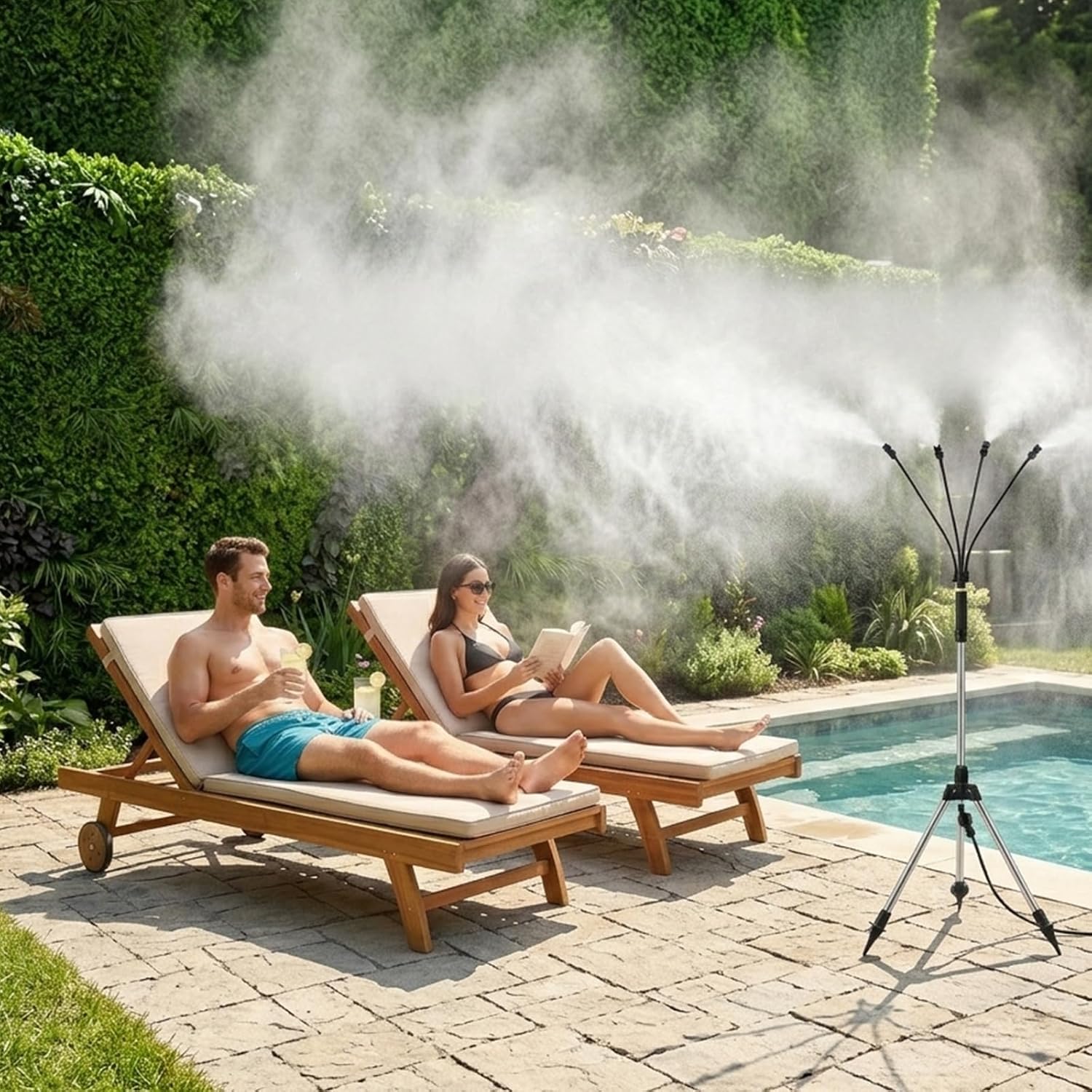 Heavy-Duty Adjustable Standing Mister,Delivers Powerful Adjustable Height Standing Misters for Patio, Portable Misting System with 26ft Water Line, for Backyard Porch Pool BBQ (1 Misters +26.2ft tube)