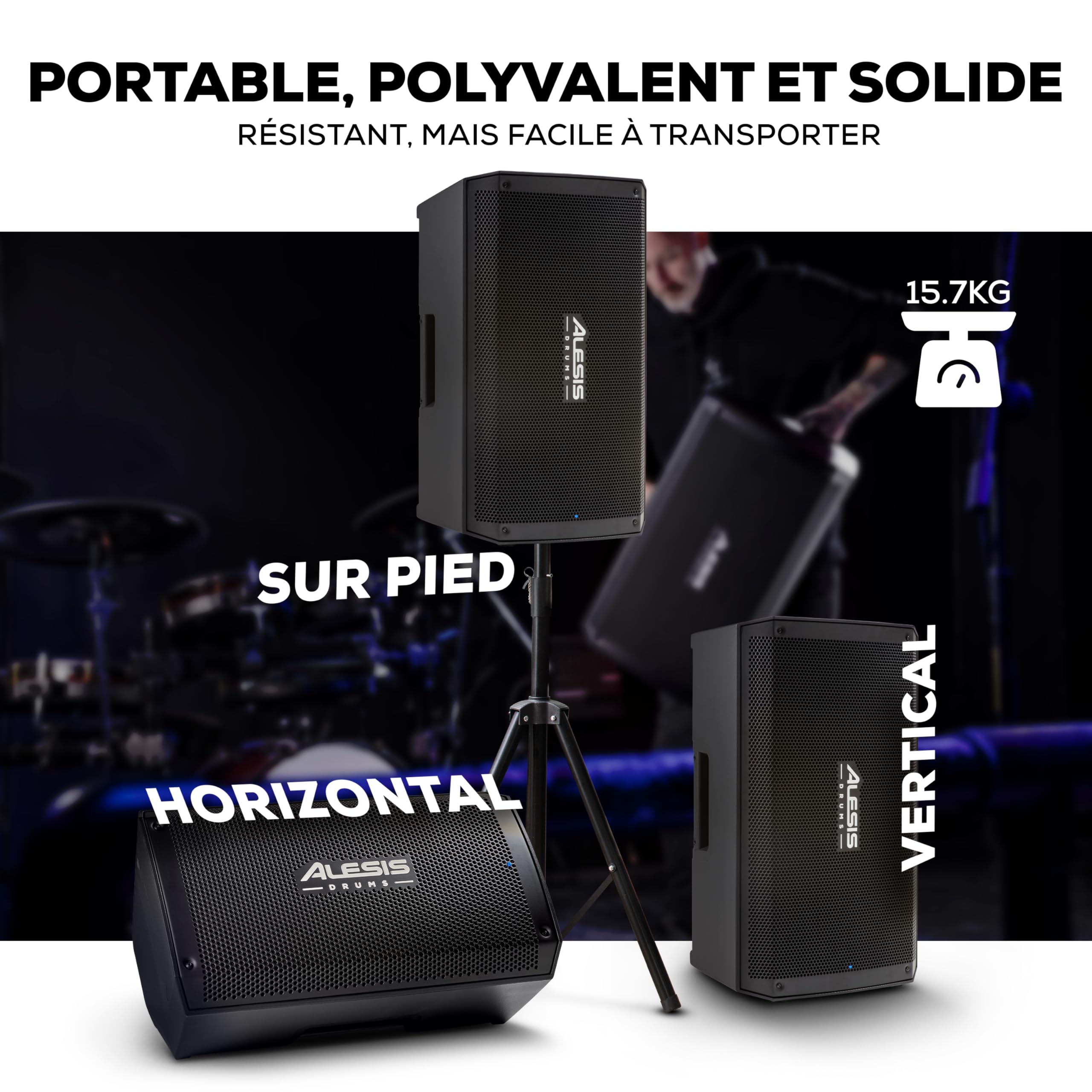 Alesis Strike Amp 12 MK2 - Amplificateur 2500 W pour Batterie électronique avec Bluetooth, woofer 12", Filtre Passe-Haut et Mise à la Terre