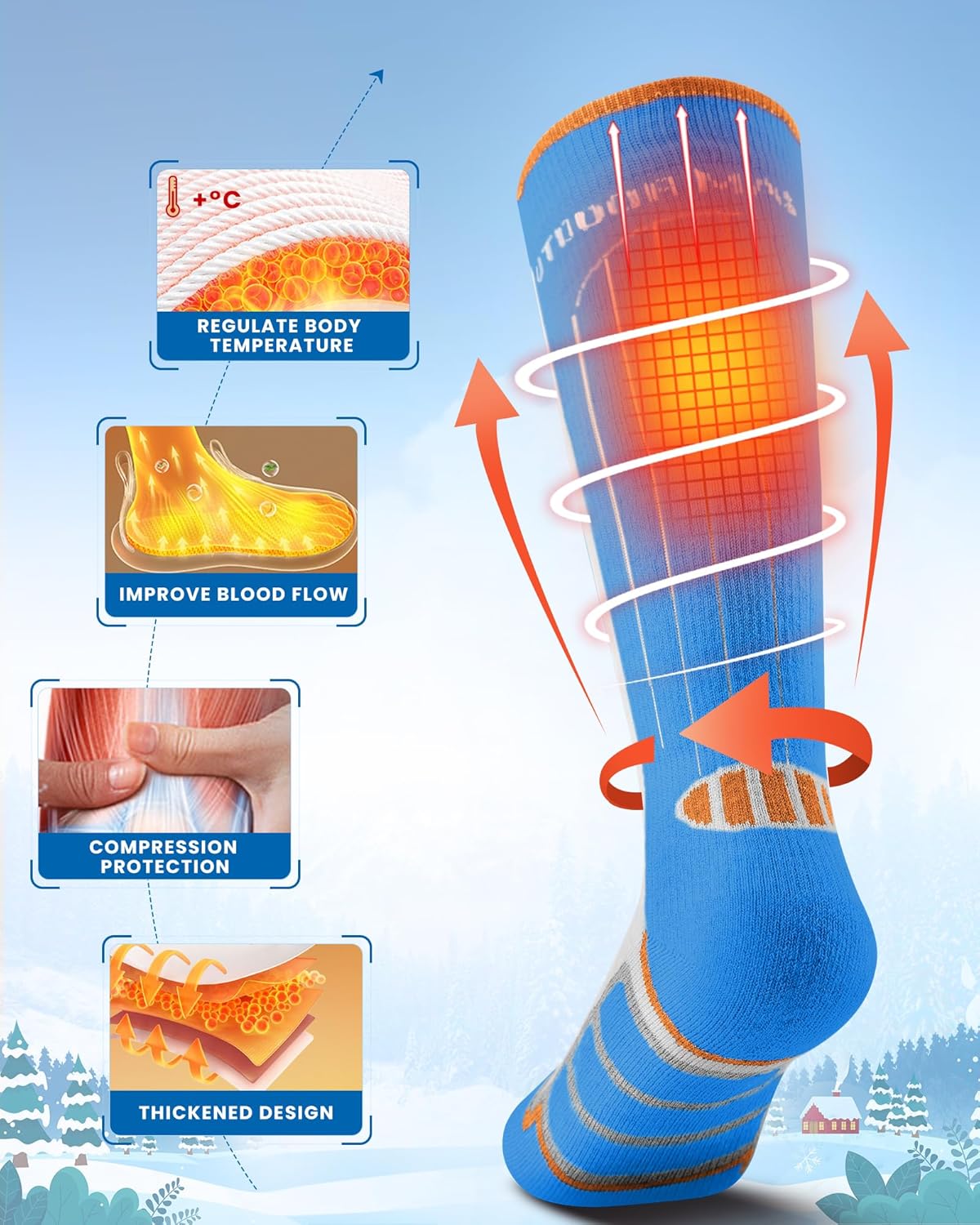 OutdoorMaster Kids Ski Socks, 2/3-Pack Merino Wool Compression Thermal Socks with Boys & Girls, Over The Calf Non-Slip Cuff - Image 4