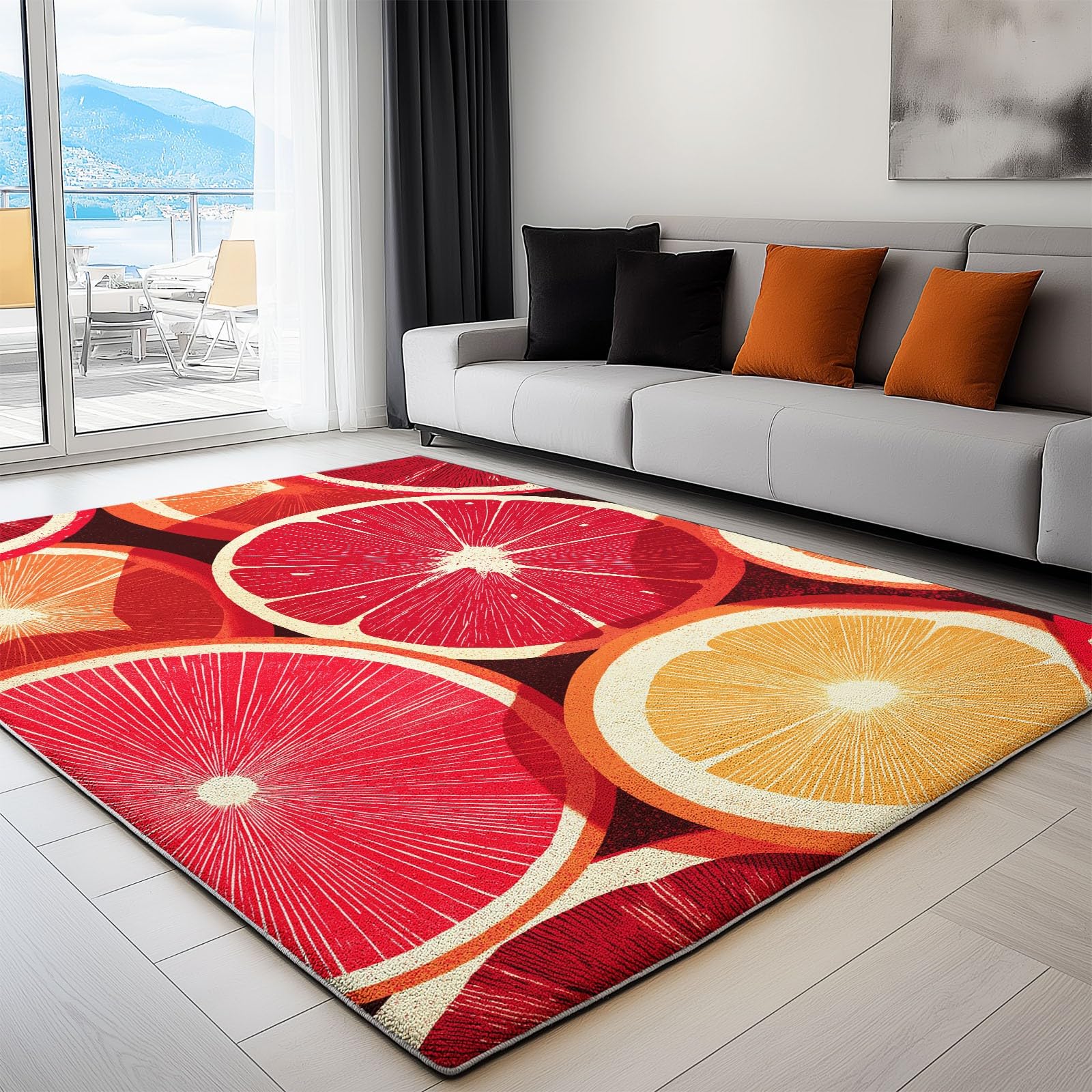 Generico Dywan do biegania Retro antypoślizgowy Pomarańcze Owoce Grejpfrut, Duże Drzwi Dywaniki Zmywalne Krótkie Włosy, 120 x 170 cm Do dużych pomieszczeń - Idealny do Salonu Sypialni Kuchni Czerwony