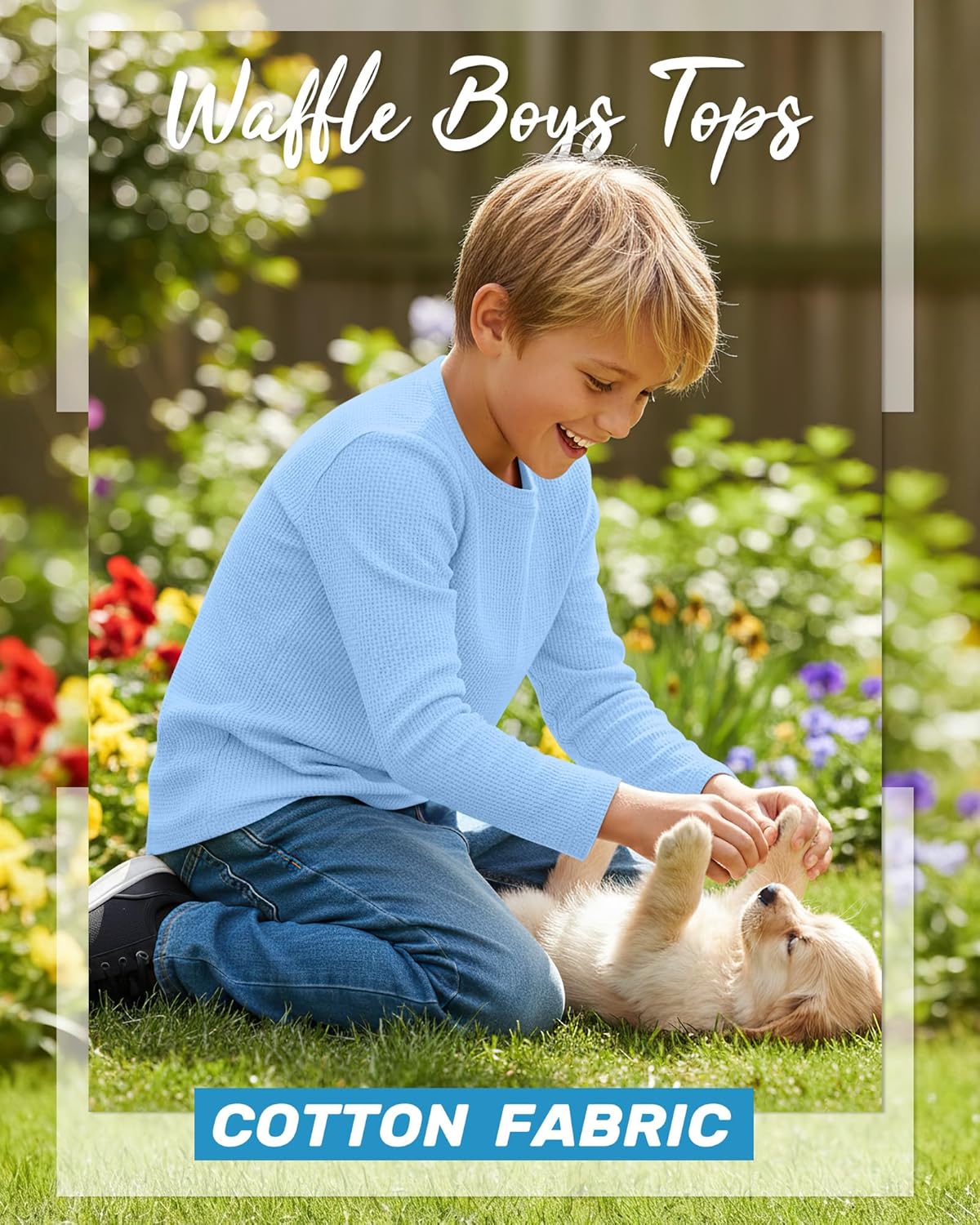 4 Pack Boys Long Sleeve Shirts Crewneck Kids Waffle Knit T Shirts Toddler Boy Thermal Casual Tops Tees 5-14 Years - Image 3