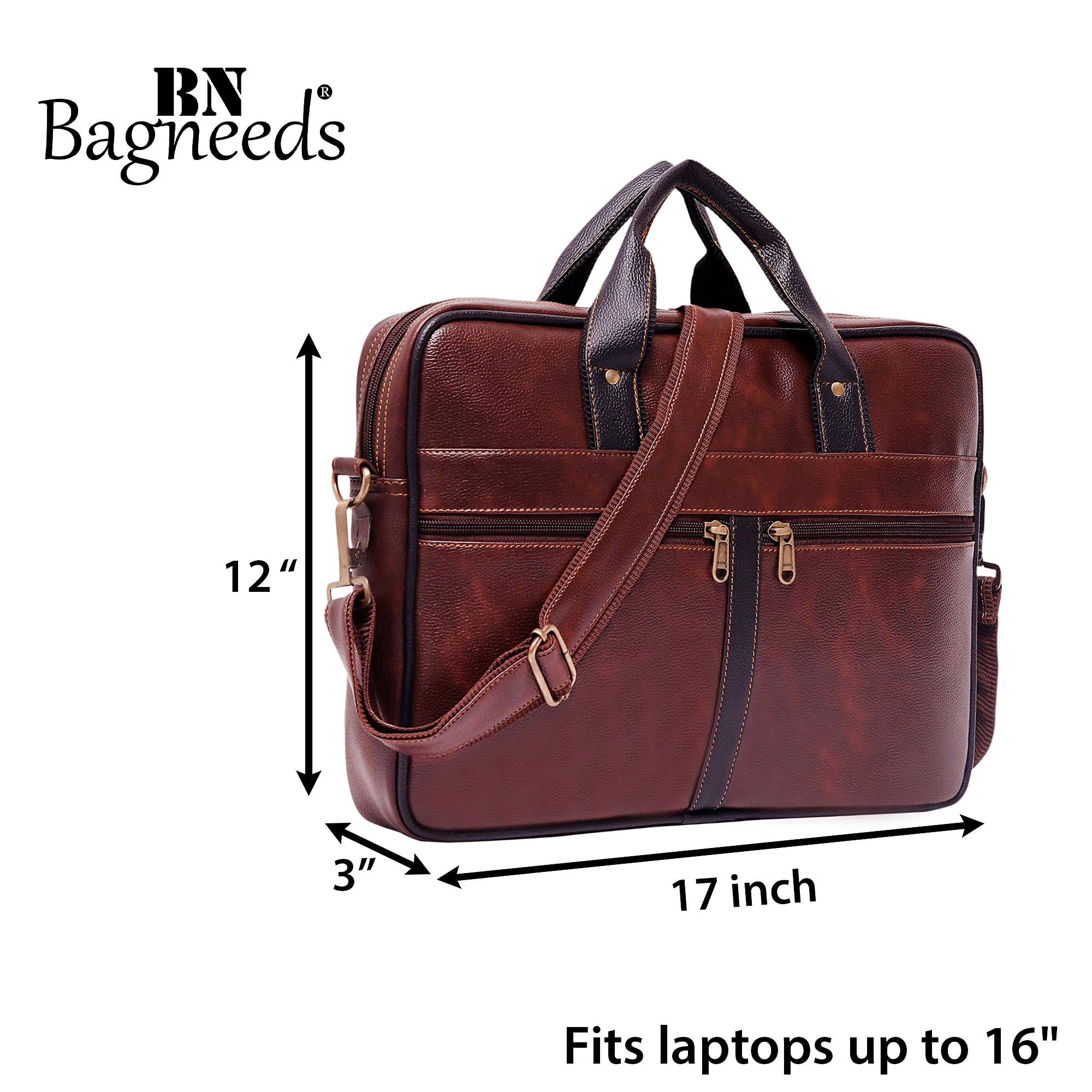 Bagneeds Men's Vegan Leather Durable PU Leather Laptop Messenger Bag Satchel for Men and Women Elegant & Durable budget friendly Brown 4
