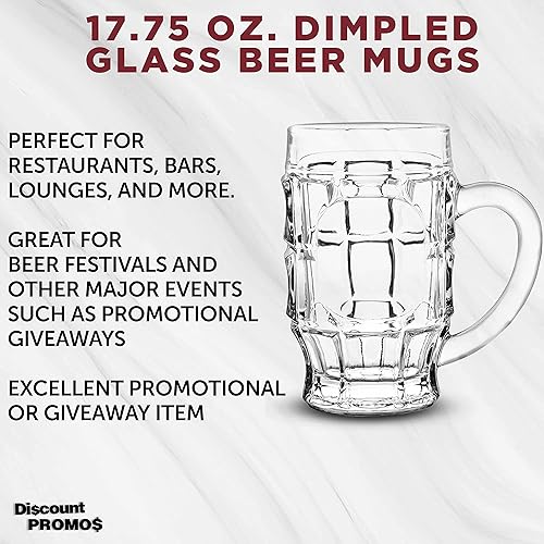 Miniatura 3 de DISCOUNT PROMOS Juego de 6 tazas de cerveza de vidrio con hoyuelos de 17.75 pulgadas, paquete a granel, utensilios de bar, ideales para festivales