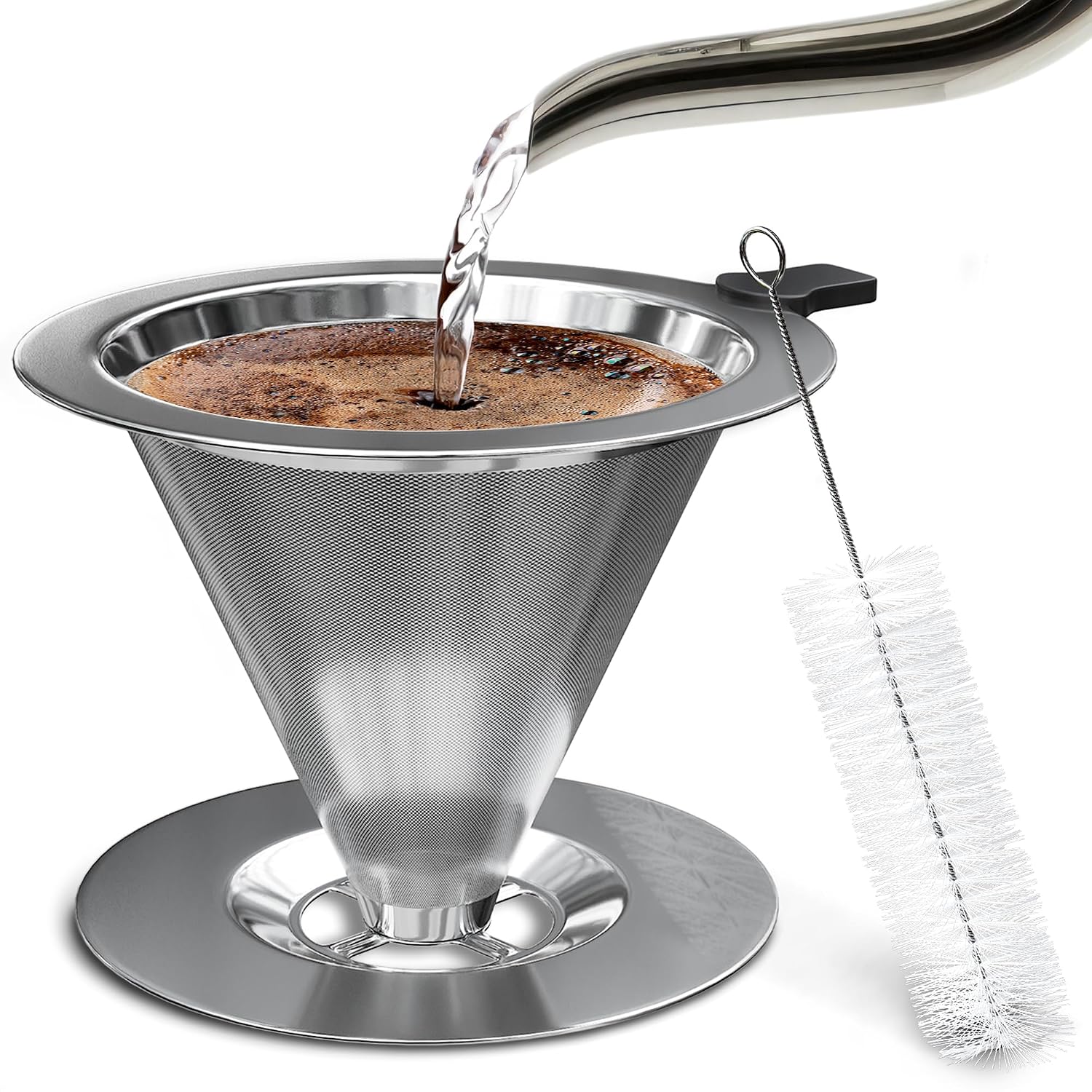 Pour Over Coffee Dripper, 3.18x4.48", Stainless Steel, Plastic Handle
