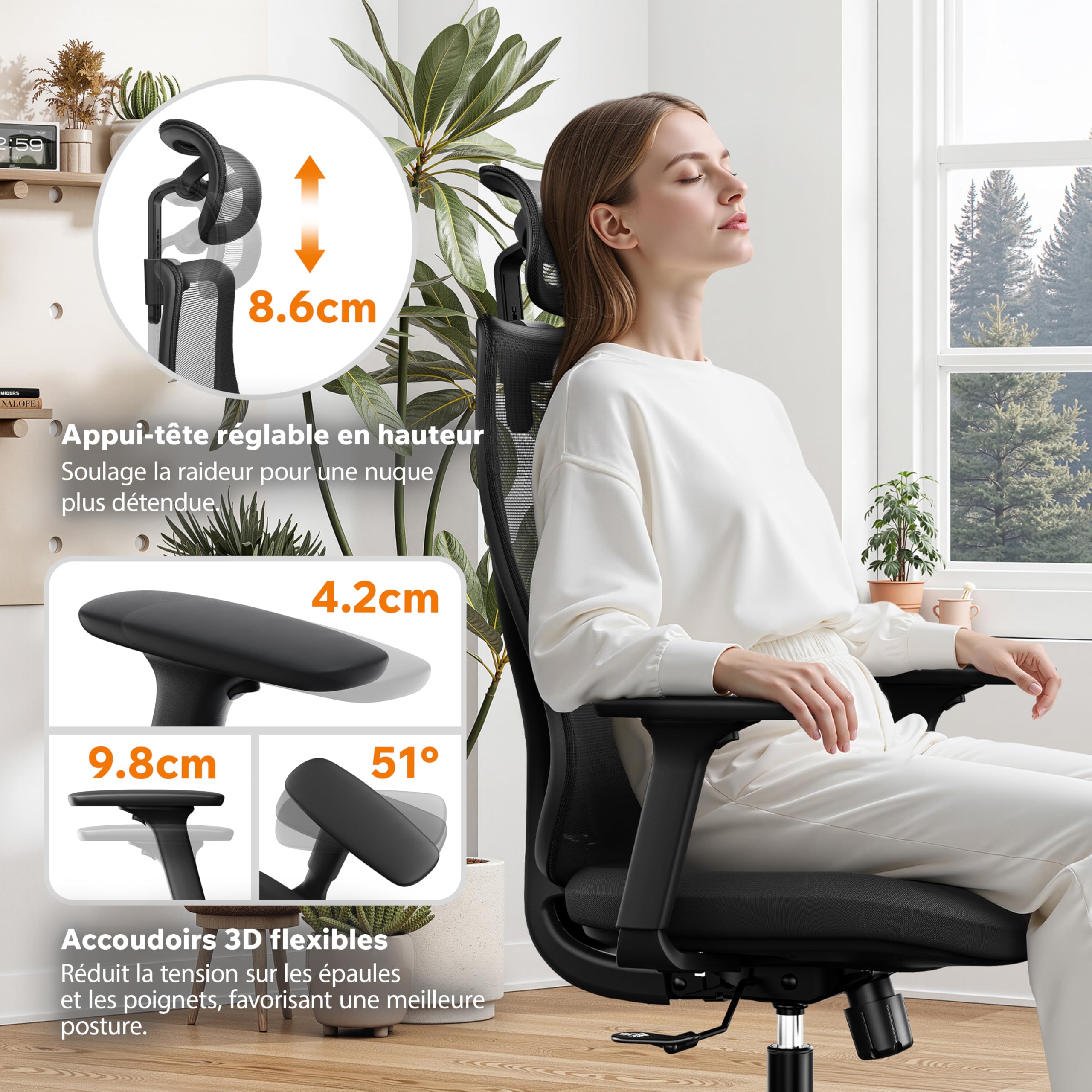 SENSE7 Chaise Ergonomique de Bureau Fauteuil 150kg Maille Respirante Noir
