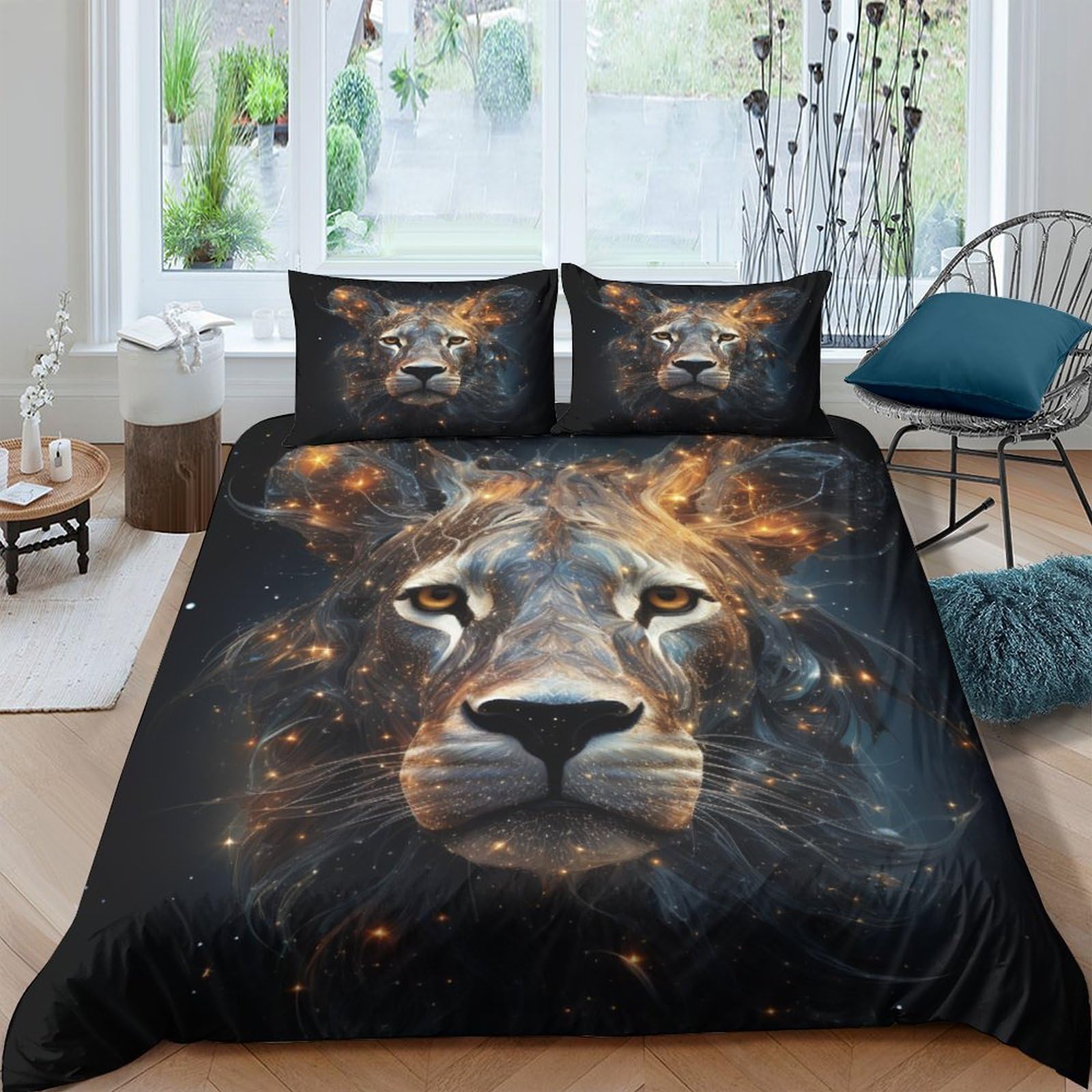 Housse de couette lion imprimé 3D linge de lit microfibre avec fermeture éclair