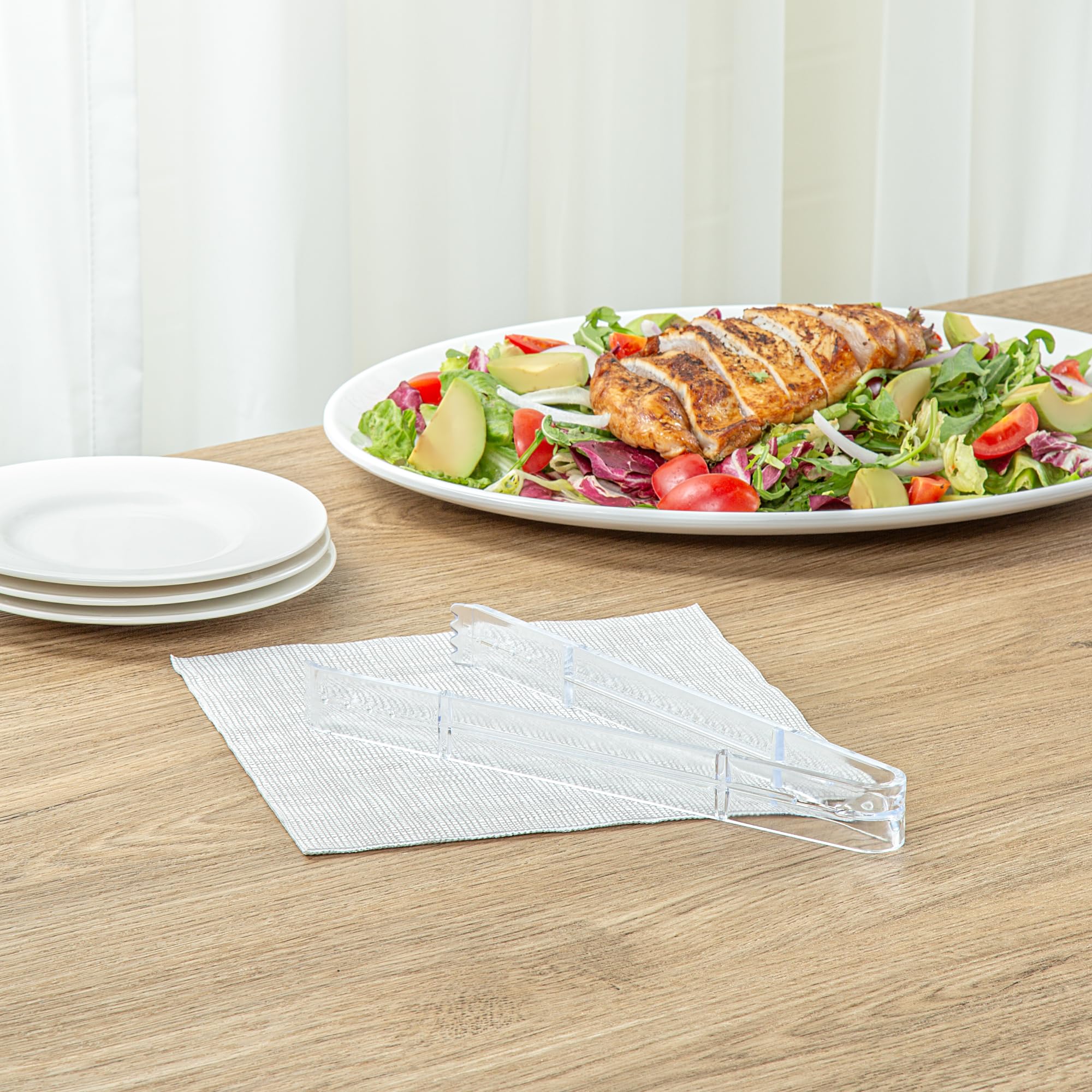 Restaurantware - Cater Tek Pinzas para servir de 9 pulgadas, 10 pinzas desechables para catering, con puntas dentadas, resistentes, pinzas de plástico transparente, mango largo, para bodas, bufés,