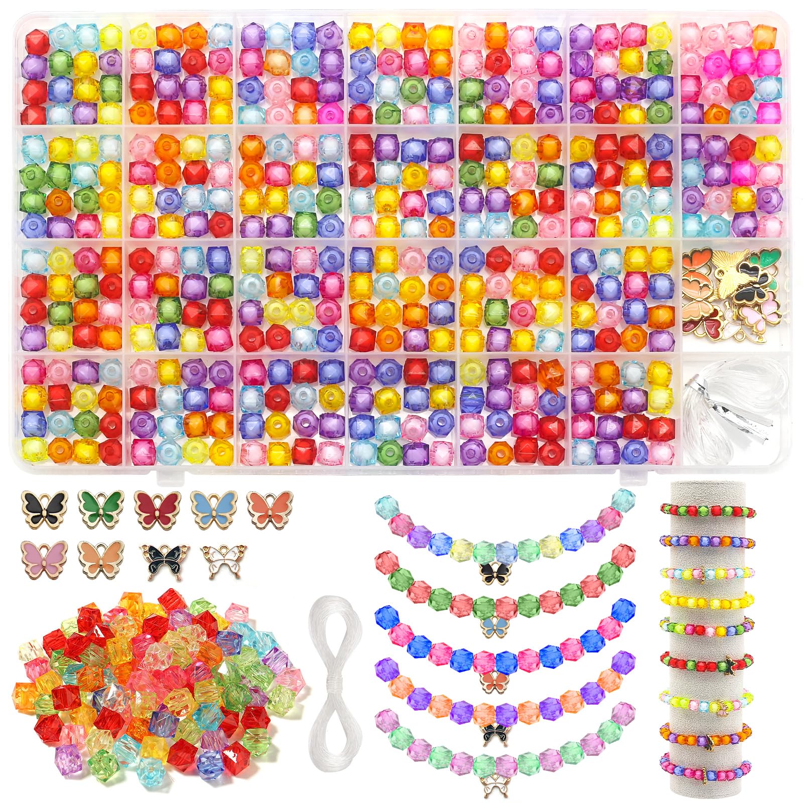 FEMBW Crystal Beads 416pcs 14 Colors 8mm,Crystal Beads for Jewellery Making,DIY Craft Glass Beads for Crafting,Crystal Beads for Bracelet Making with Container Box.