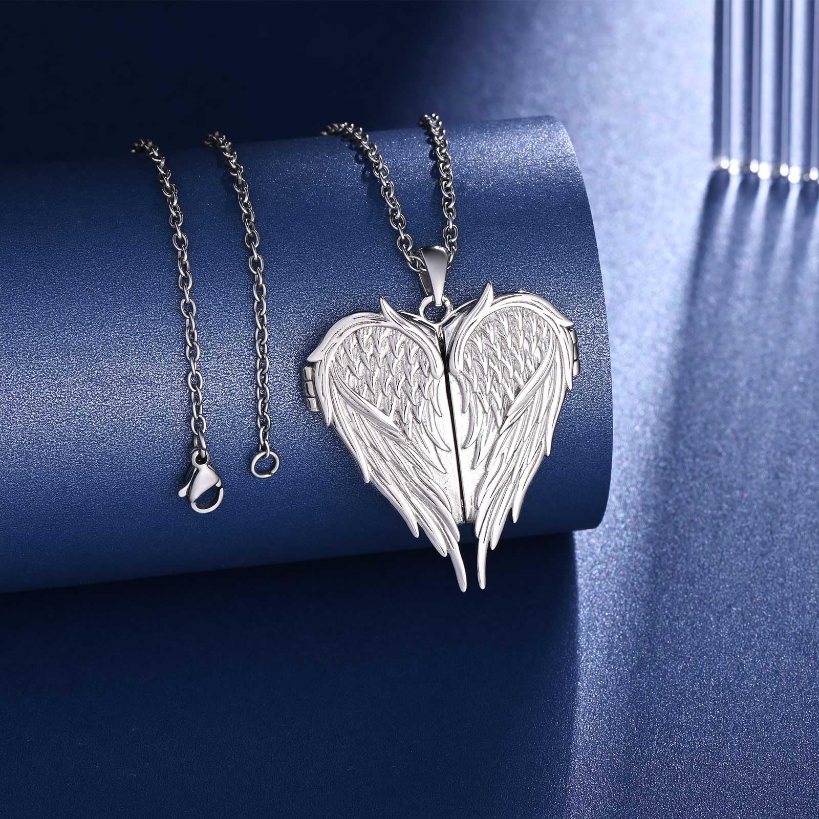 Collana Donna Portafoto Ali in Argento 925, Ciondolo a Cuore e Ali d'Angelo per Foto Immagine, Gioiello Personalizzata per Mamma Fidanzata Moglie