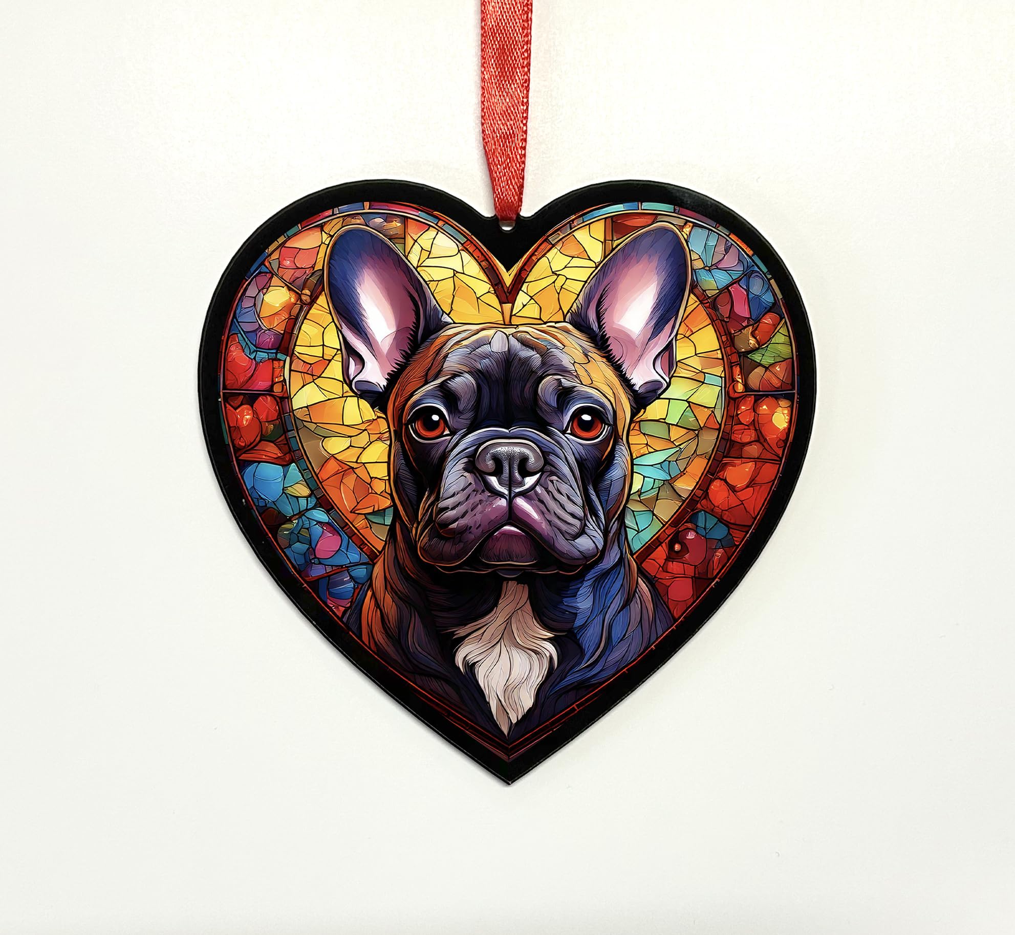 French Bulldog Black Heart Suncatcher - Memorial or Gift for Dog Lovers - 13cm