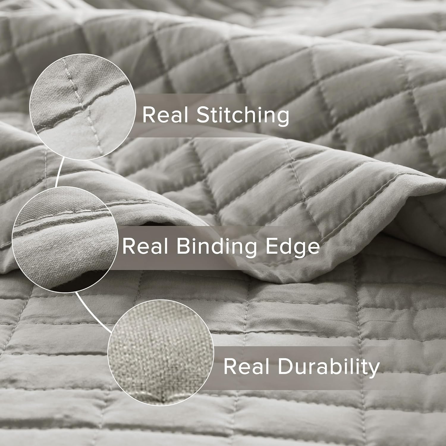 Comfort Spaces Kienna Quilt Set- Double Sided Stitching Design Summer Blanket, Lightweight, Soft, All Season Bedding Layer, Matching Sham, Grey, Coverlet Twin/Twin XL(66"x90") 2 Piece - Image 4