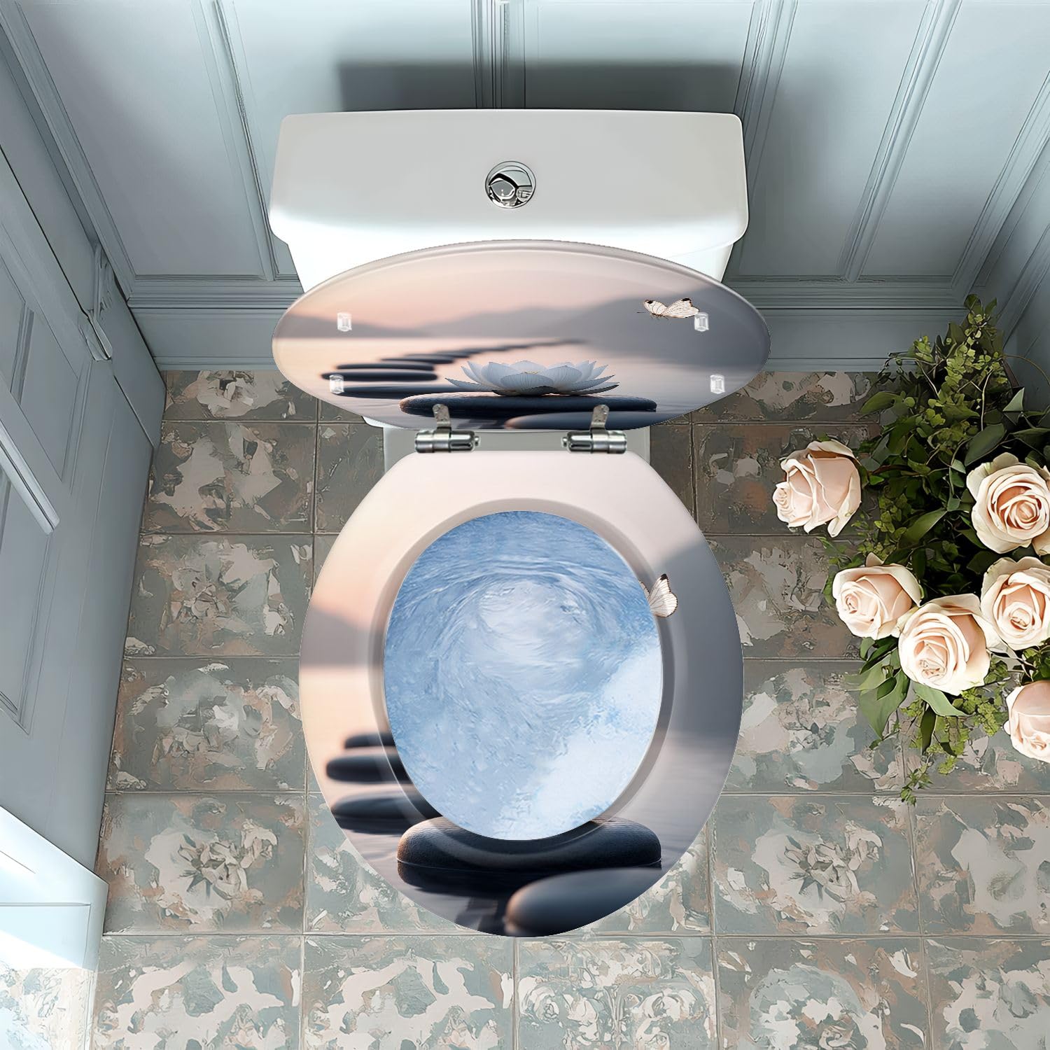 Asiento de inodoro redondo DecoSeat, bisagras de cierre suave, para baño