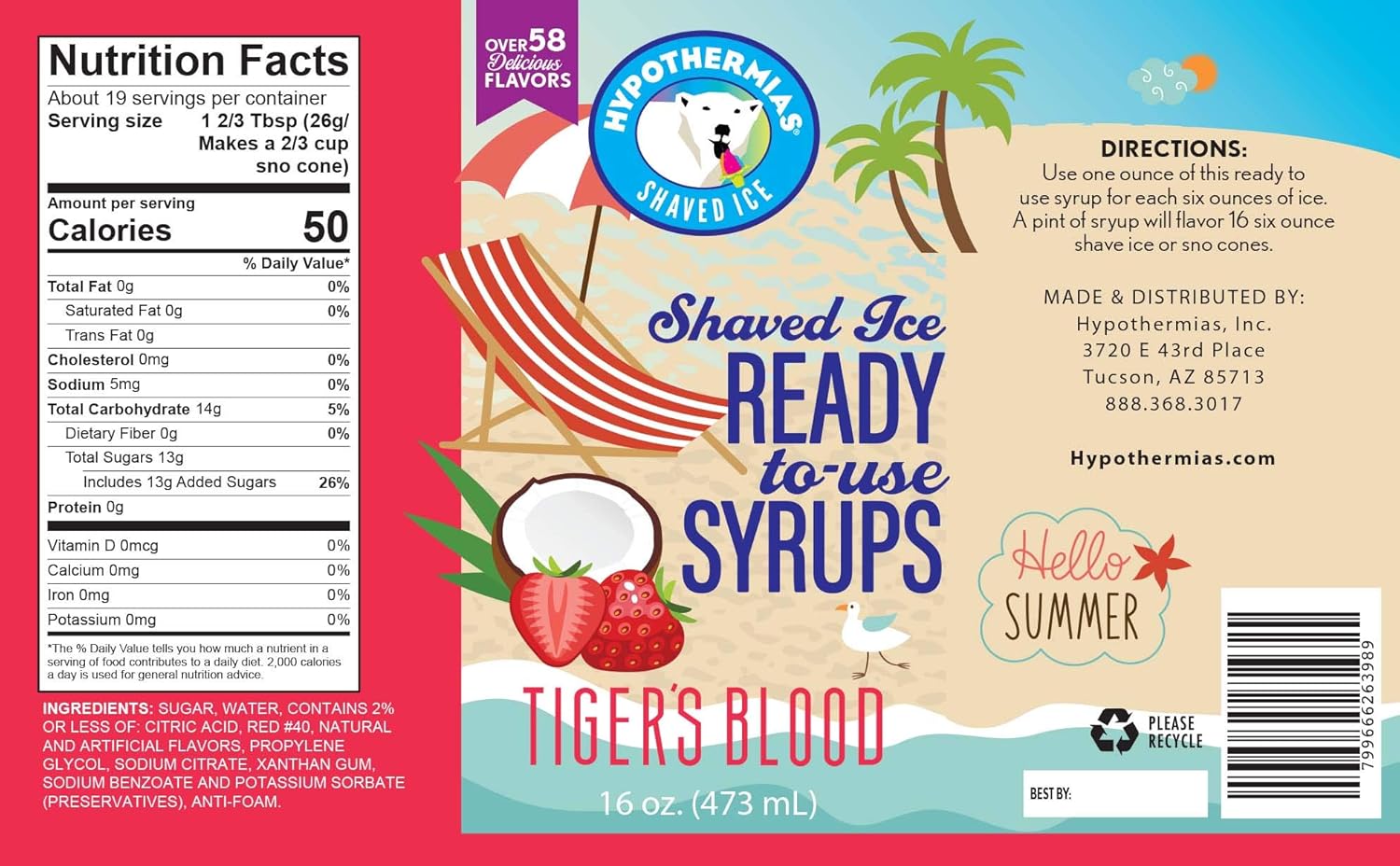 Hypothermias Shaved Ice & Snow Cone Syrup 3-Pack, 16 Fl Oz Pints - Blue Raspberry, Tiger’s Blood, Dreamsicle - Made with Pure Cane Sugar, No Corn Syrup