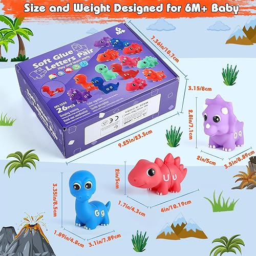 Miniatura 5 de OKREVIEW Juguete Montessori de aprendizaje a juego del alfabeto  26 piezas de juguete de bebé de 6 meses de edad, dinosaurio lateral de silicona, 26
