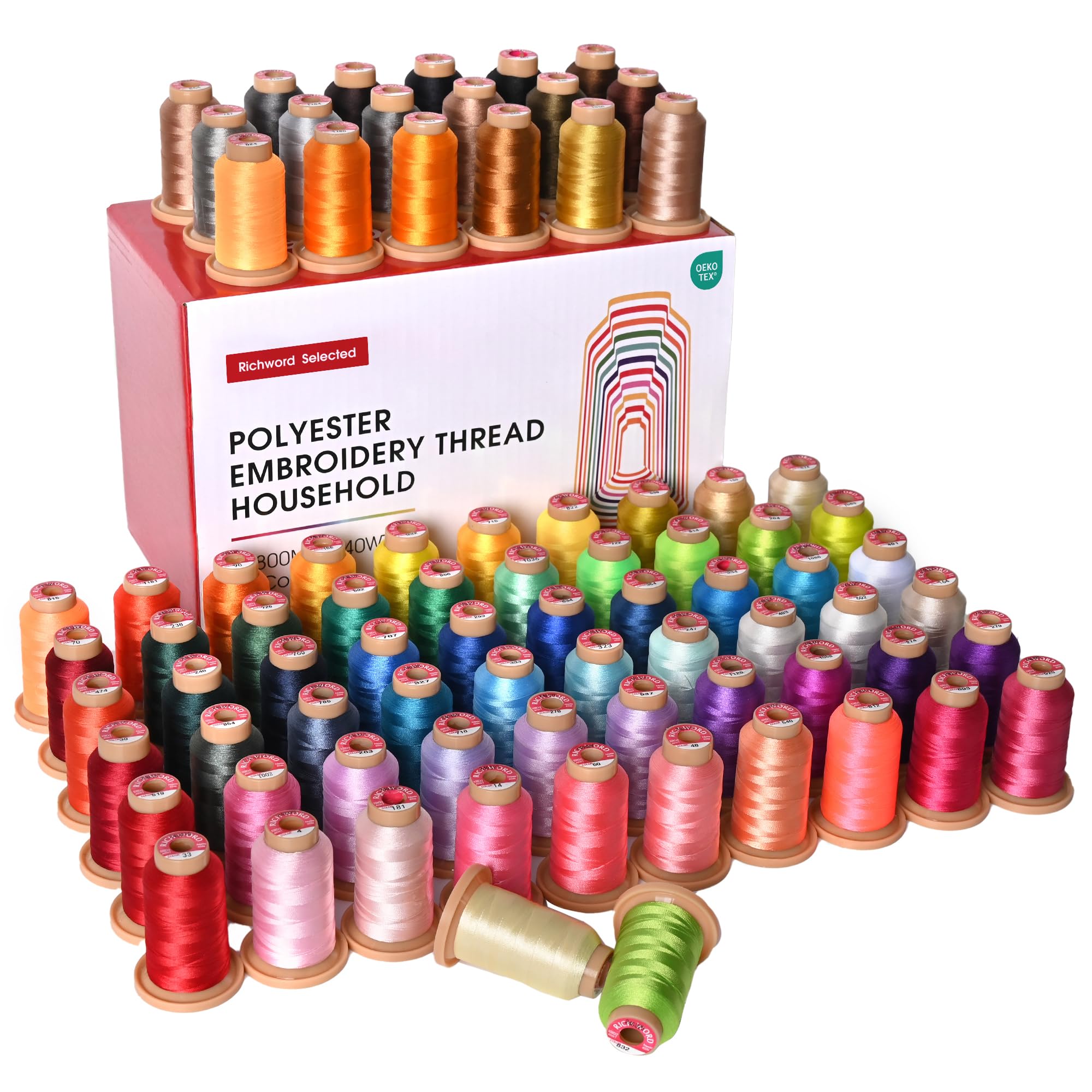 Poolin Stickmaschinengarn-Set, 80 Farben | 40 WT Stickgarn, 800 m/Spule, kompatibel mit Brother, Janome und den meisten Stickmaschinen, fusselarm, farbecht