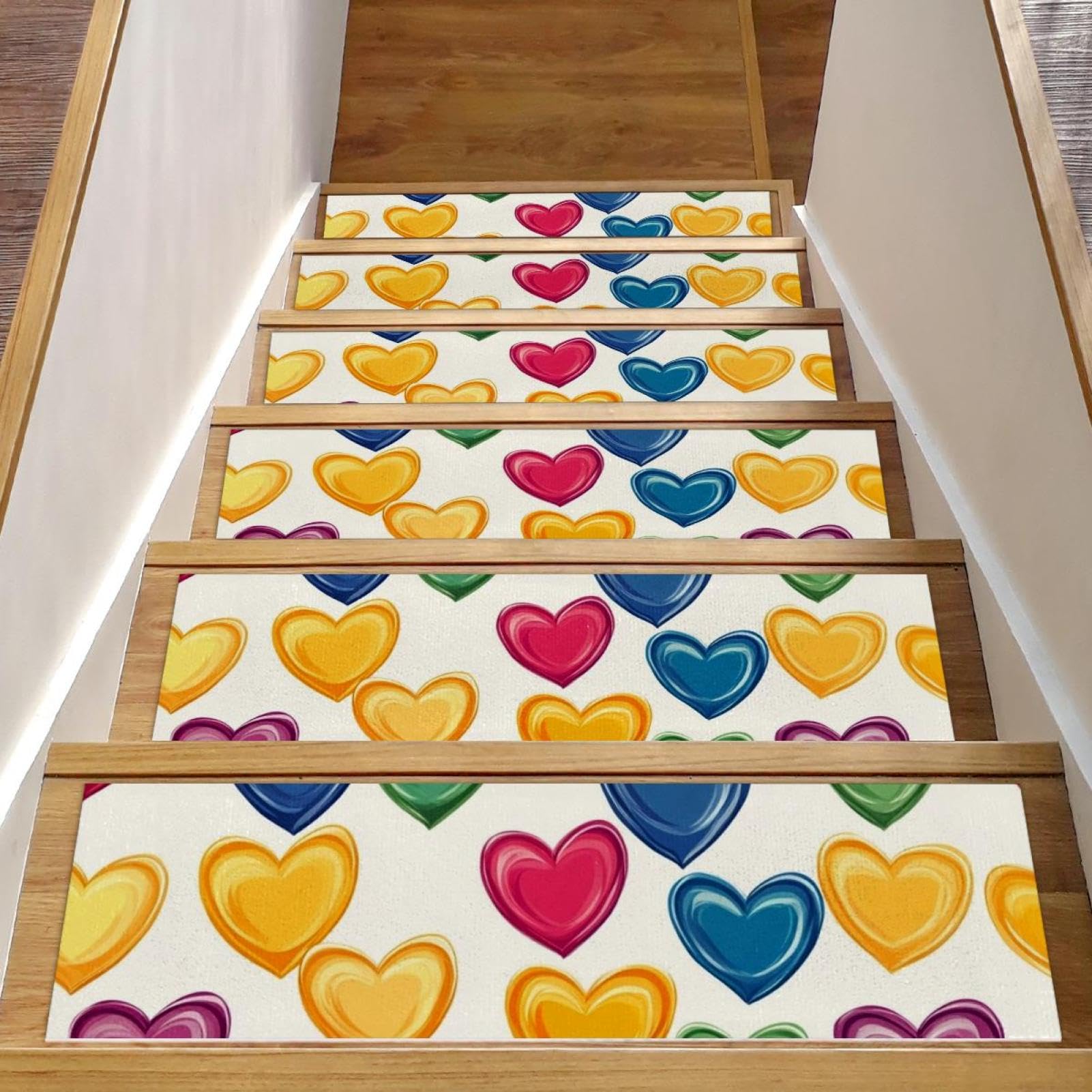 Alfombras antideslizantes para escaleras de madera con diseño de corazones y fijación sin residuos