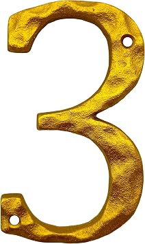 5-Inch High Cast Iron Home Address House Numbers or Mailbox Number - Elegant Golden Finish, Rustproof - Classic and Stylish Address Sign/Number 3