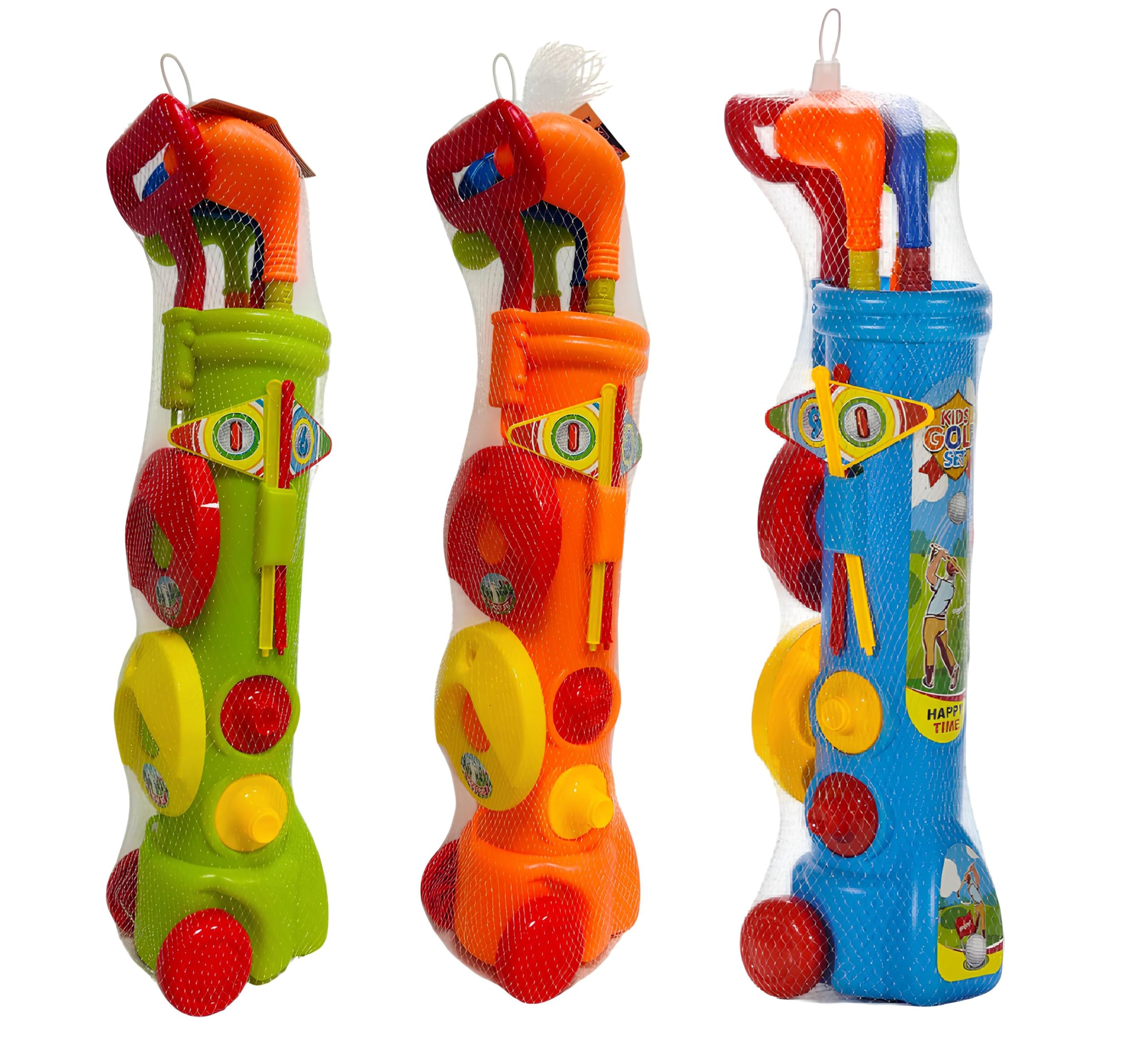 Golf Enfants Ensemble de Jeu Sac avec Roues Trolley 3 Battes 4 Balles 2 Trou Drapeau Mini Golf Intérieur Extérieur