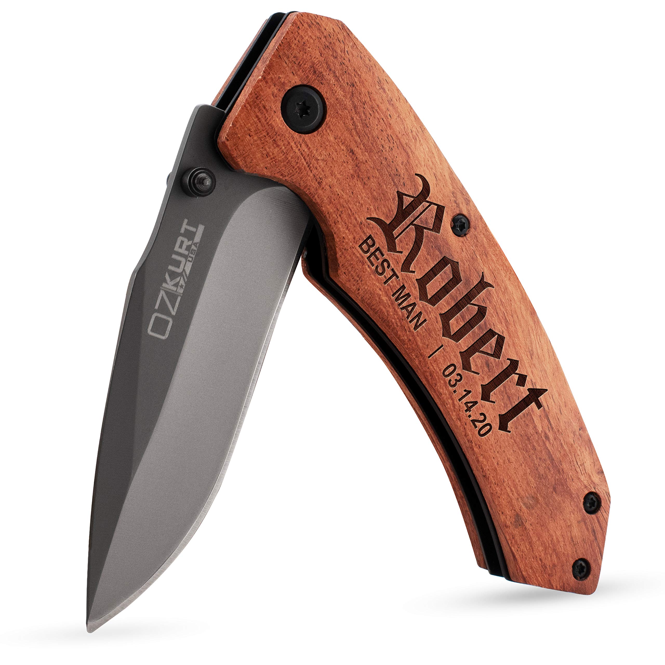 Groomsmen Gifts, Personalized Pocket Knife Engraved for Groomsmen - Single - Customized Knives w/Pocket Clip