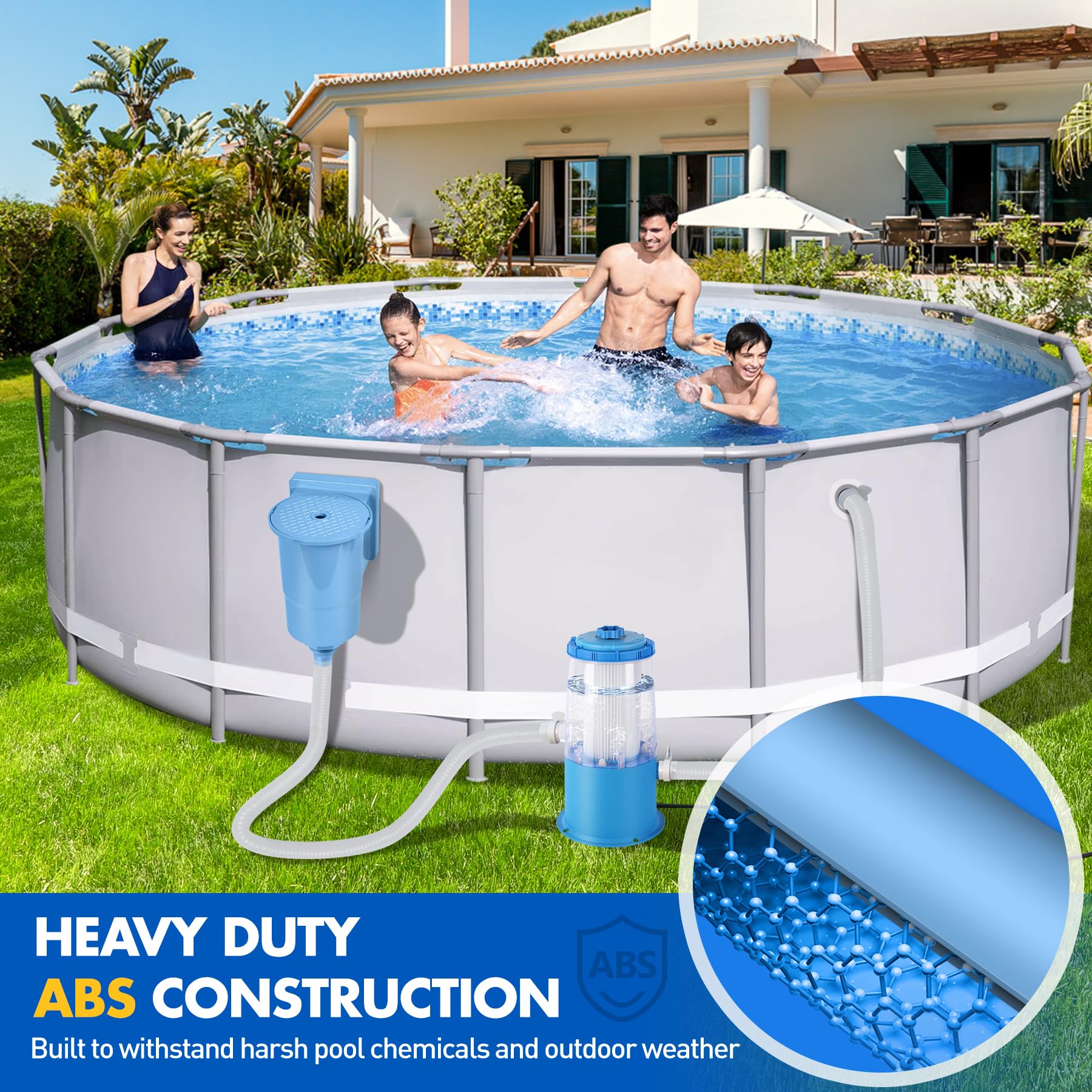 LuxBlue Skimmer Piscine Hors Sol, Skimmer de Surface Piscine Carrée en ABS de Haute Résistance, Ecumoire de Piscines avec Grand Panier Amovible pour Facile Nettoyage, Kit Skimmers Piscines Tubulaire