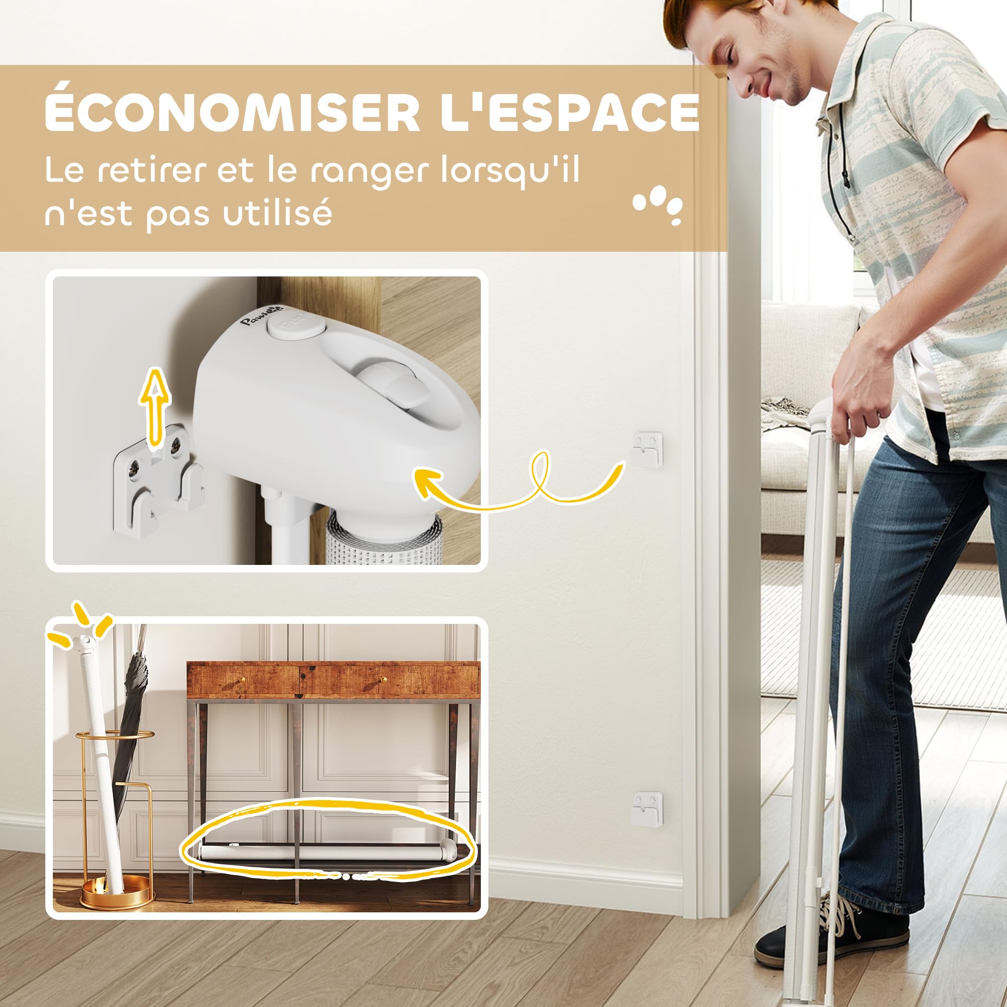 PawHut Barrière de sécurité Chien rétractable, Largeur 149 cm, Filet de Protection Extensible, barrière d'escalier et de Portes pour Chien Verrouillage Automatique, Blanc