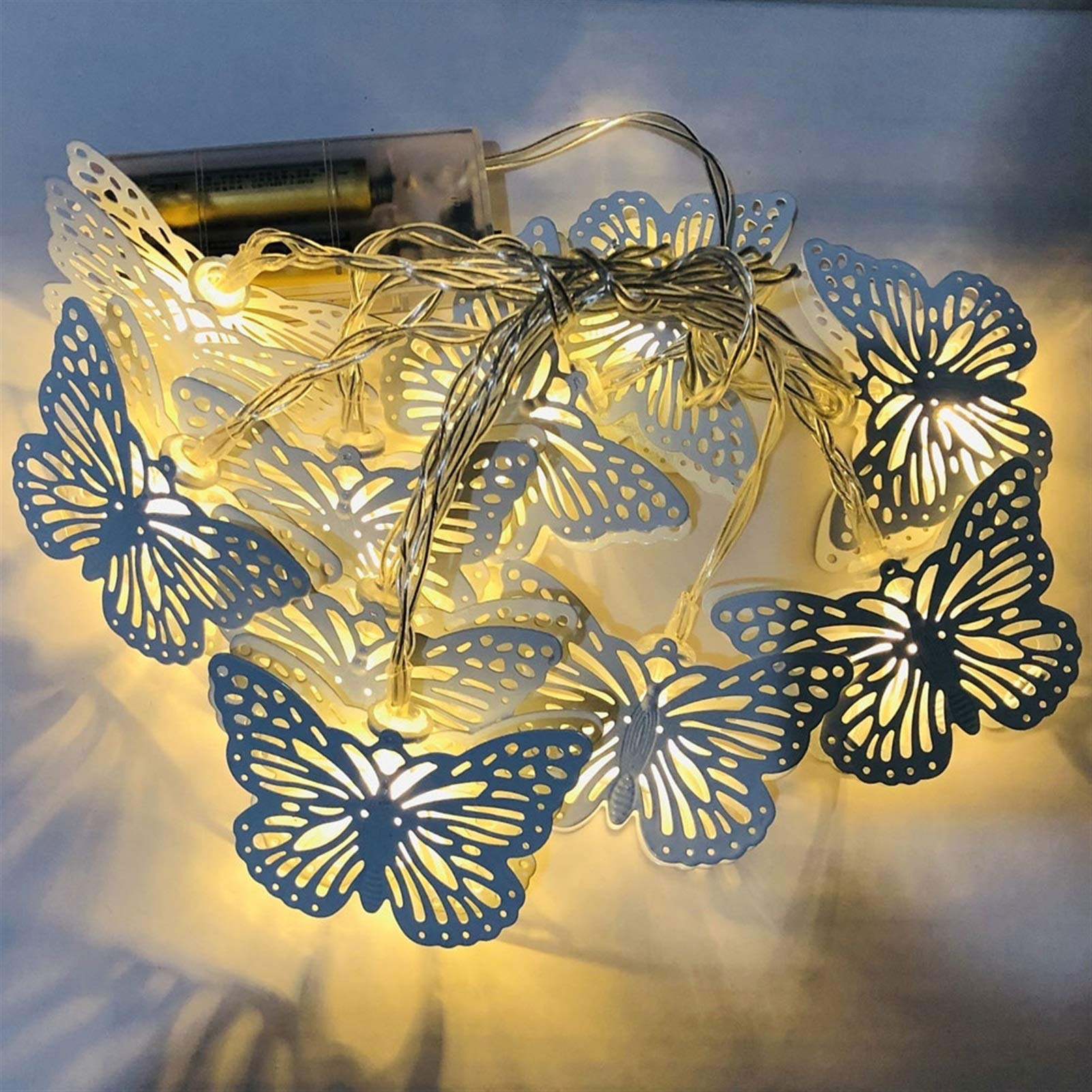 Guirlande Lumineuse LED extérieur et intérieur, boîte à Piles, Papillon Blanc, éclairage d'extérieur, idéal Les fêtes de Noël, Les Vacances, Les décorations de fenêtre, Les lanternes