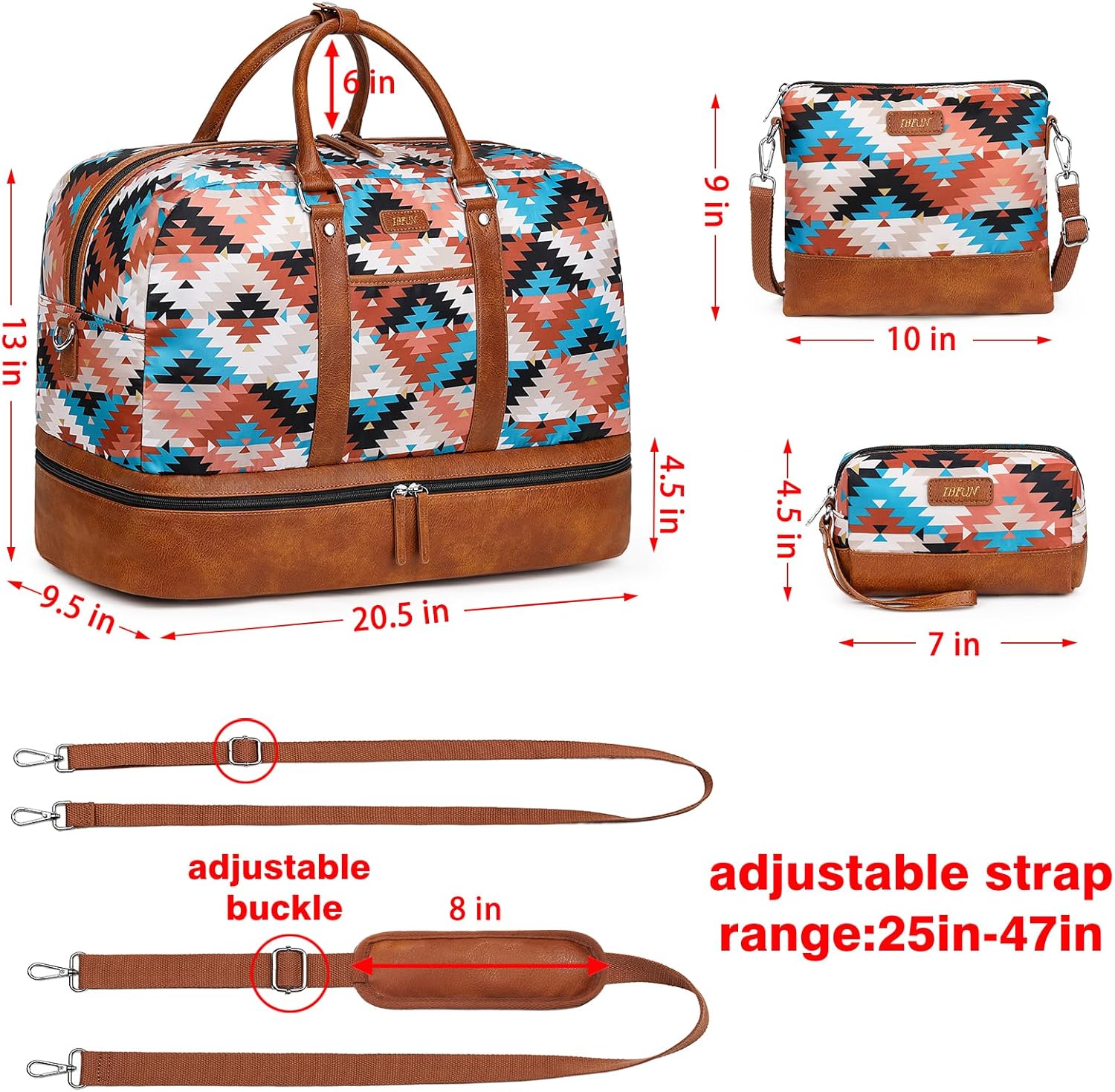 Weekender Bag for Women, Large Overnight Bag Canvas Travel Duffel Bag Carry On Tote with Shoe Compartment 21" 3Pcs Set - Image 4