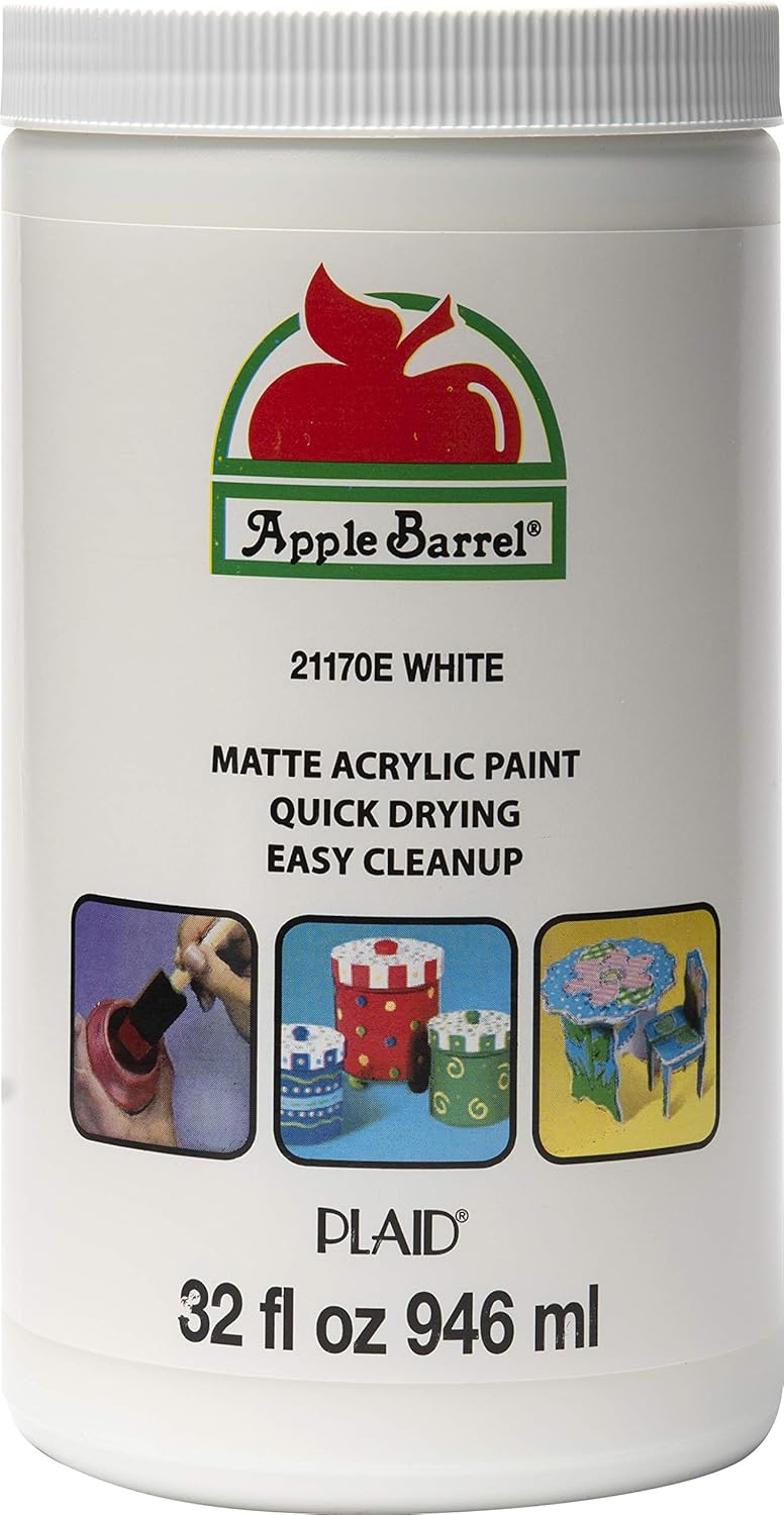 Apple Barrel White Acrylic Paint 32 oz Matte Finish - Versatile for Wood, Canvas, Crafts & DIY