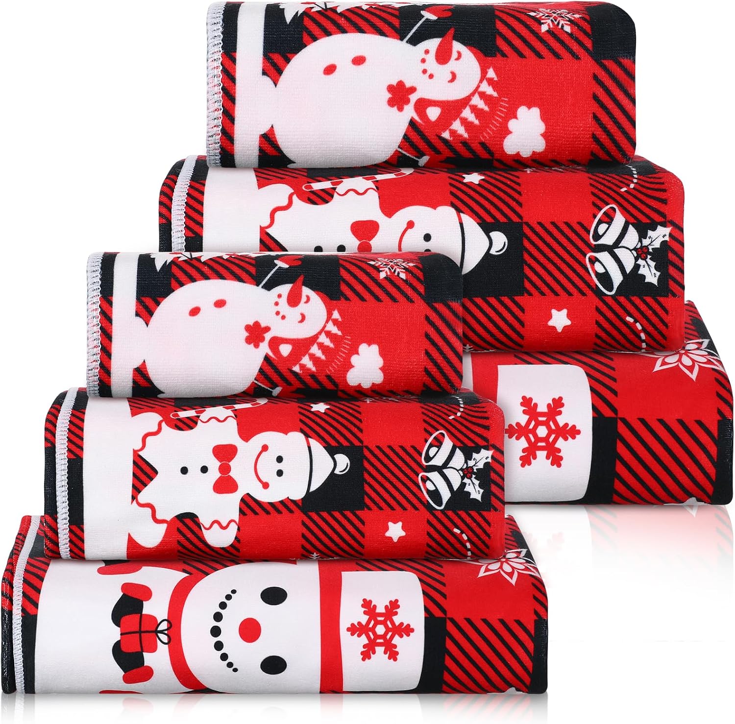 Buryeah 6 Pieces Christmas Bathroom Towels Set 2 Soft Red
