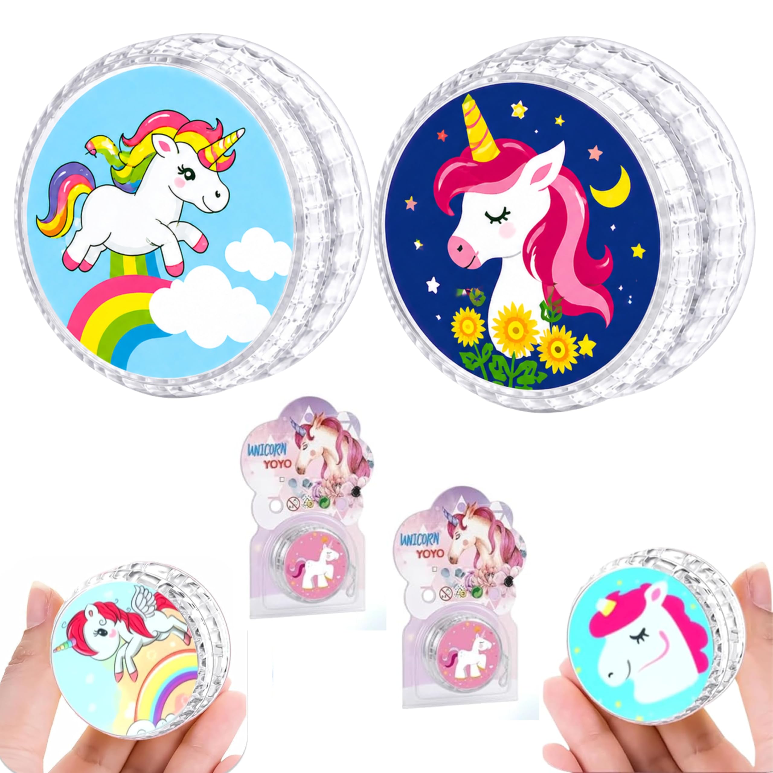 2 PCS White Unicorn Light Up Yo-Yo for Kids Automatic Return Beginner Yoyo with String, High Speed Bearing Plastic YoYo Toy