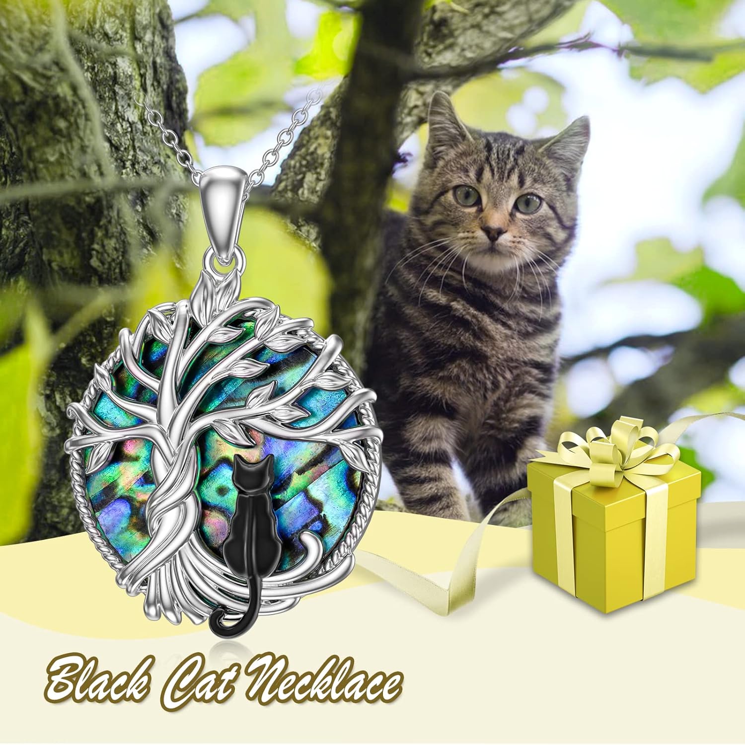 TOUPOP Cat Gifts for Cat Lovers Sterling Silver Cute Cats Tree of Life Pendant Necklace with Blue Circle Crystal Birthday Christmas Jewelry Gifts for Women - Image 3