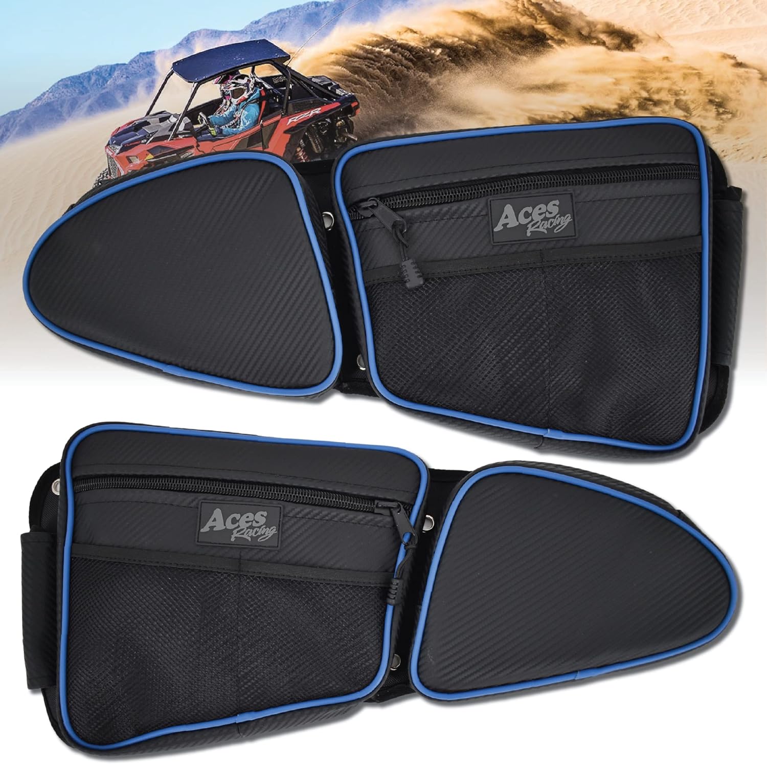 AAAA Aces Racing UTV-Door-Bags, Blue, Front/2 Seat, Compatible with RZR 1000 Turbo S 900 - Side by Side Storage Accessories with Removable Knee Pad (Sold as a pair)
