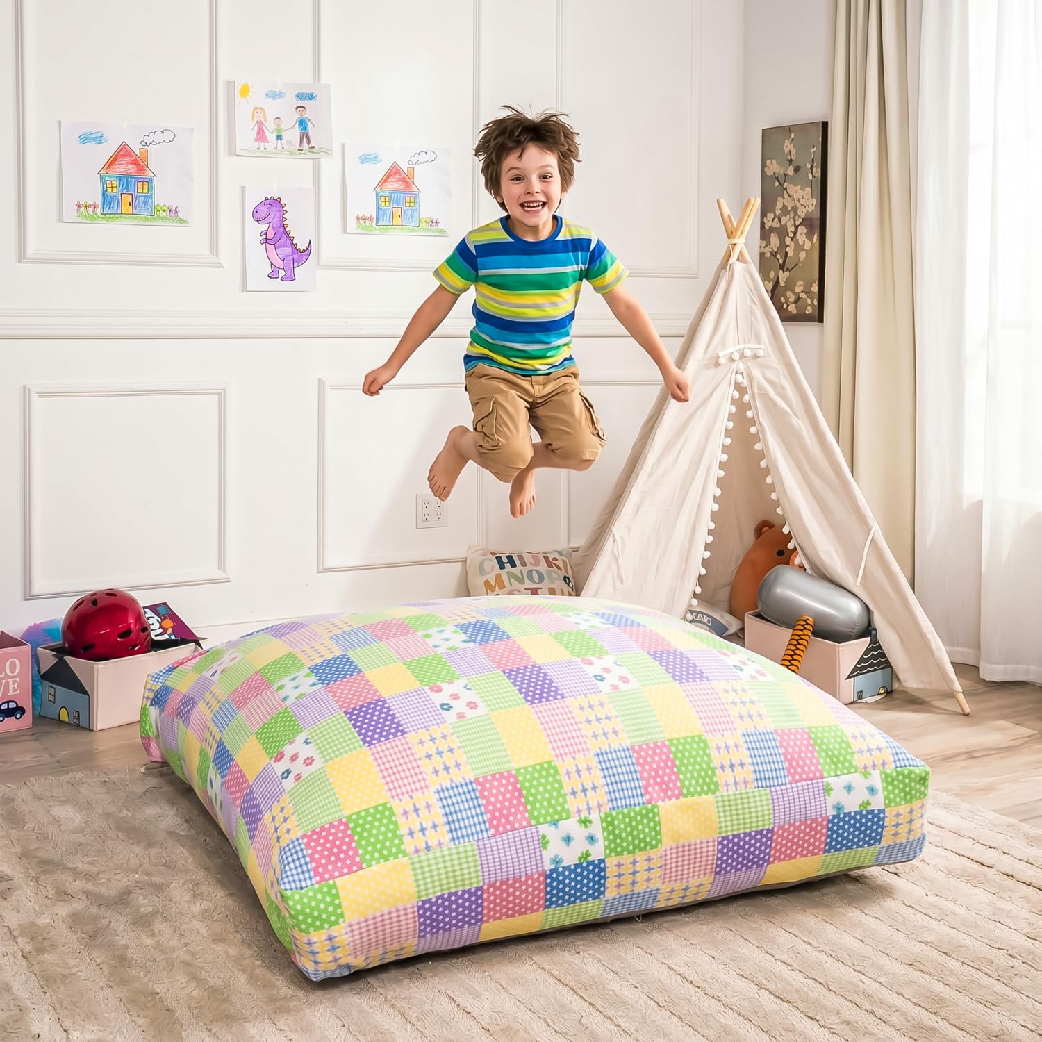 Matini Home Sensory Crash Pad - Non Slip Bottom, Soft Fabric Sensory Pads, Landing Mat for Jumping, Relaxing &amp; Play - 48" x 72", Patterns