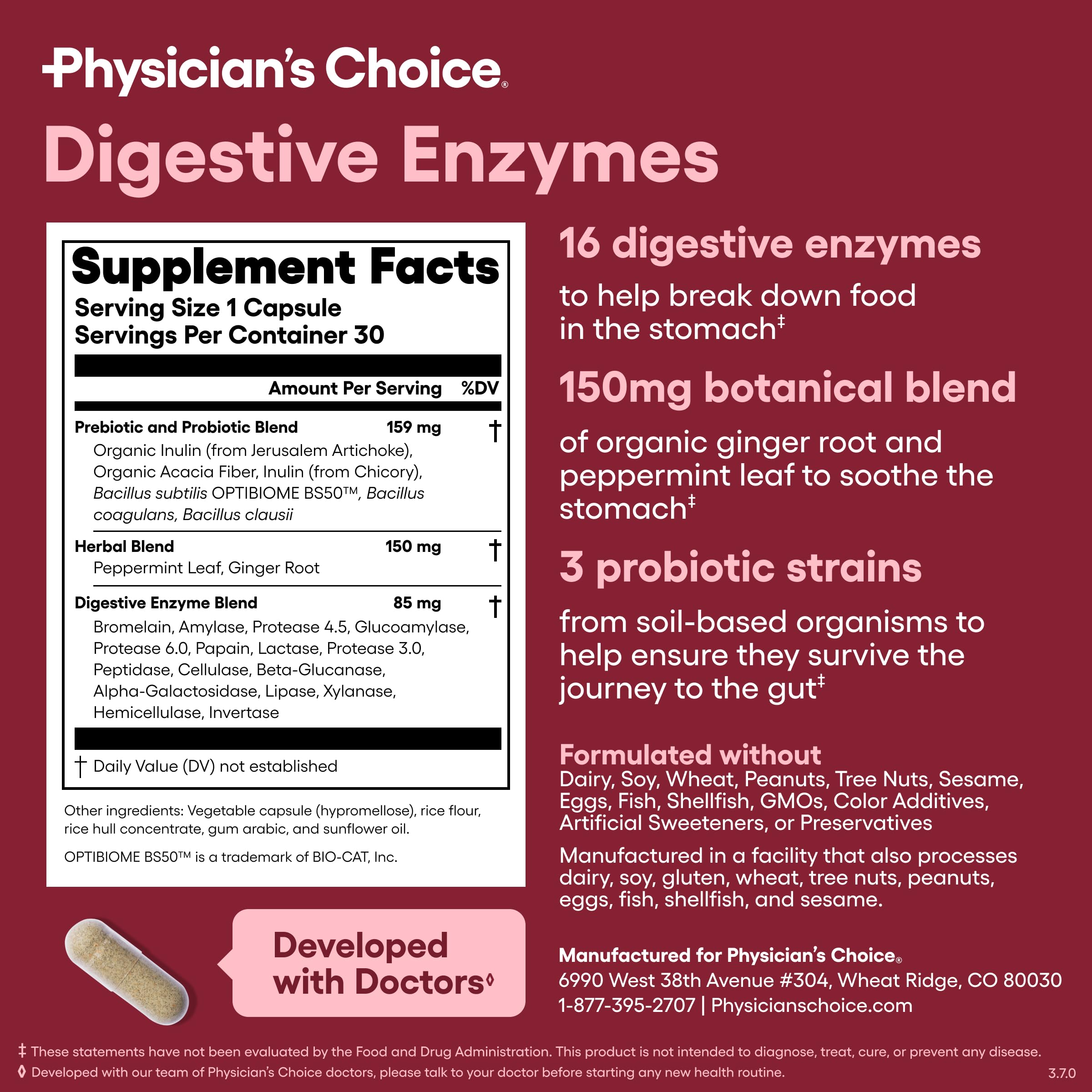 Physician's CHOICE Digestive Enzymes for Bloating & Digestion - Fast-Acting 16 Enzyme Formula with Organic Prebiotics & Probiotics for Gut & Digestive Health - Meal Time Discomfort Relief - 30 CT — Amazon image 6
