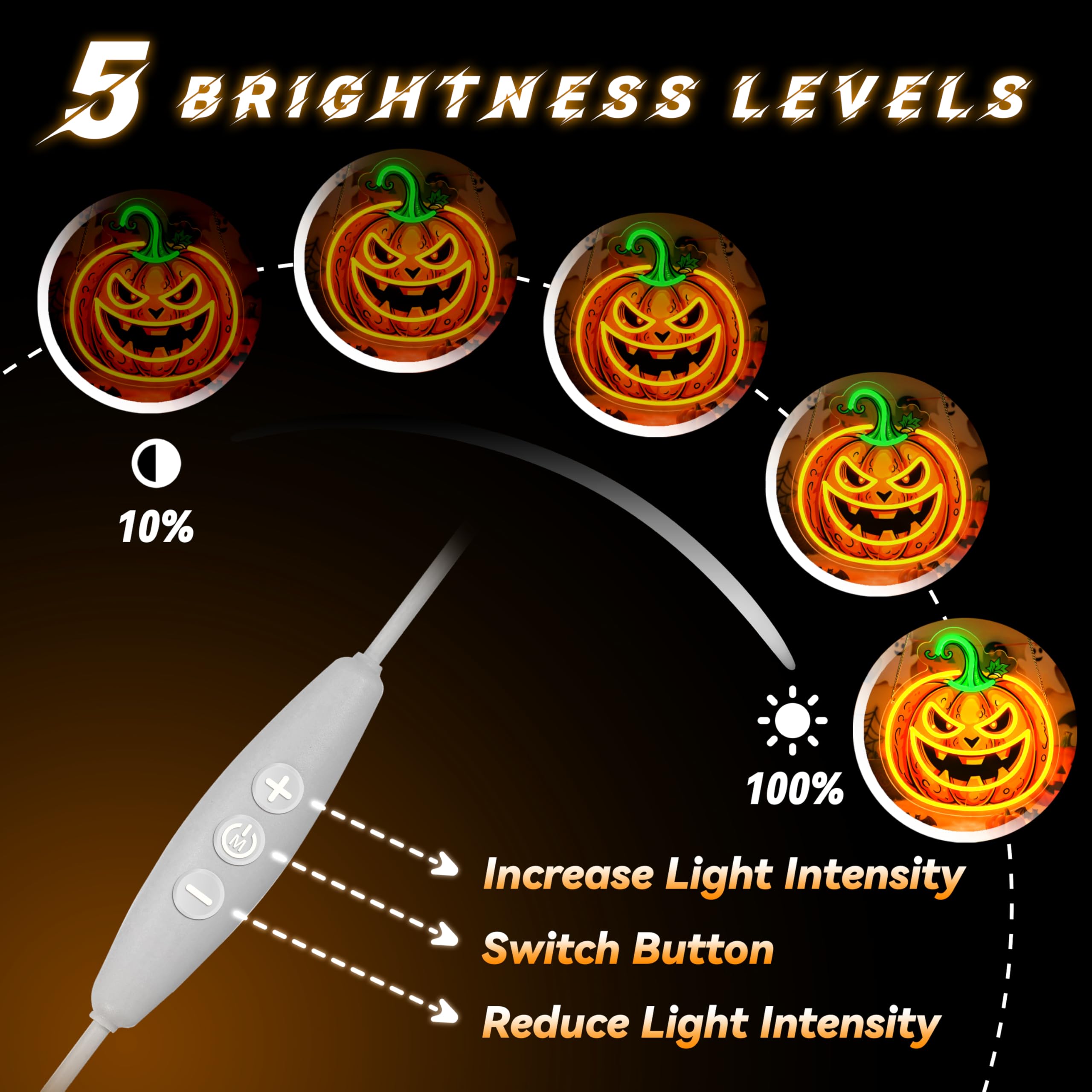 Neonowy znak LED, dynia, do dekoracji ścian, przyciemniana, pomarańczowa, neonowa, dynia, do sypialni, baru, pokoju dziecięcego, na imprezę halloweenową