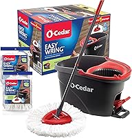 O-Cedar EasyWring Spin Mop & Bucket System + 2 Extra Microfiber Refills - Hands-Free Wringer for Deep Clean Hard Floors