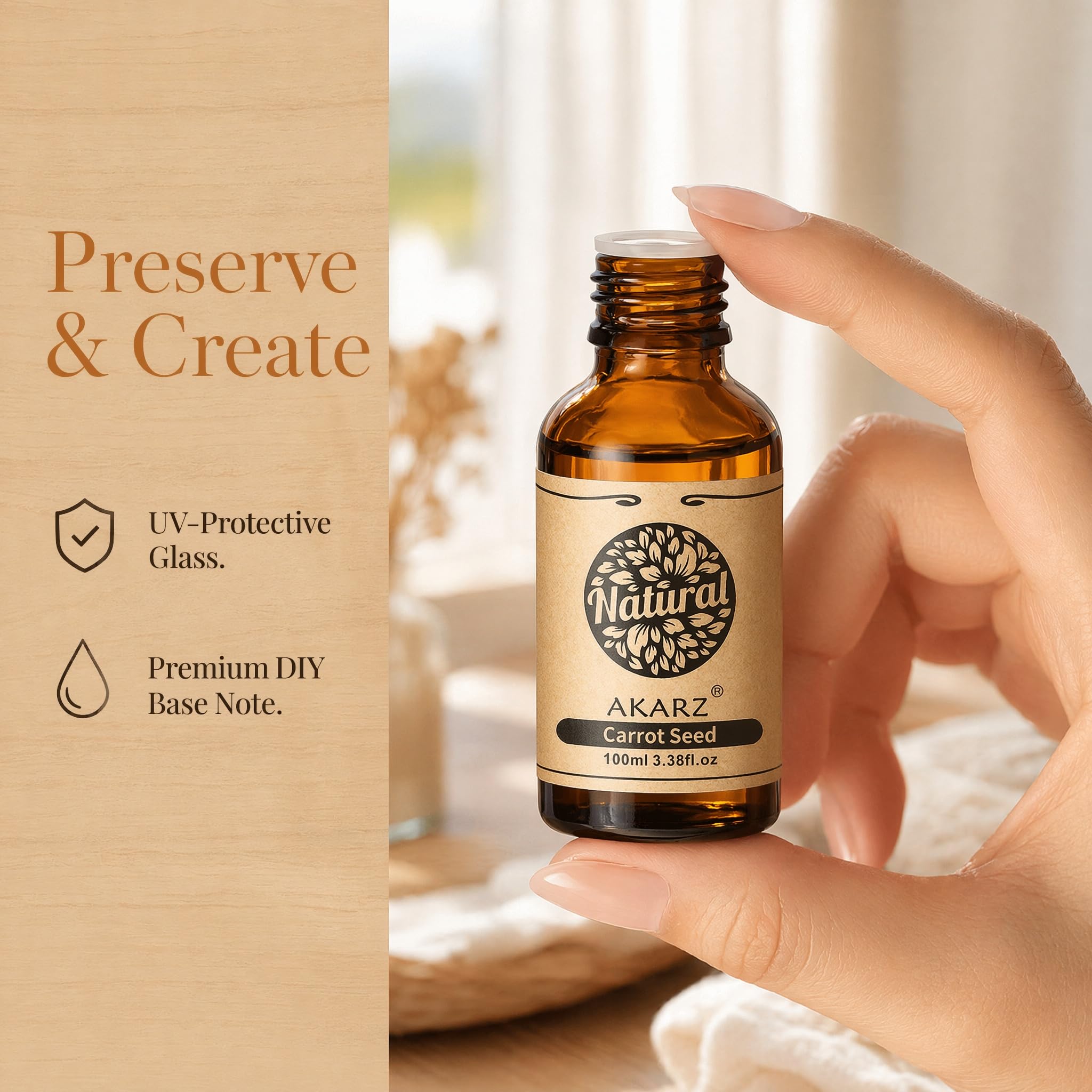 AKARZ 100ml Olejek esencjny z Nasion Marchewki - Naturalny olejek aromatyczny do dyfuzorów, lamp aromatycznych i aromatów pomieszczeń