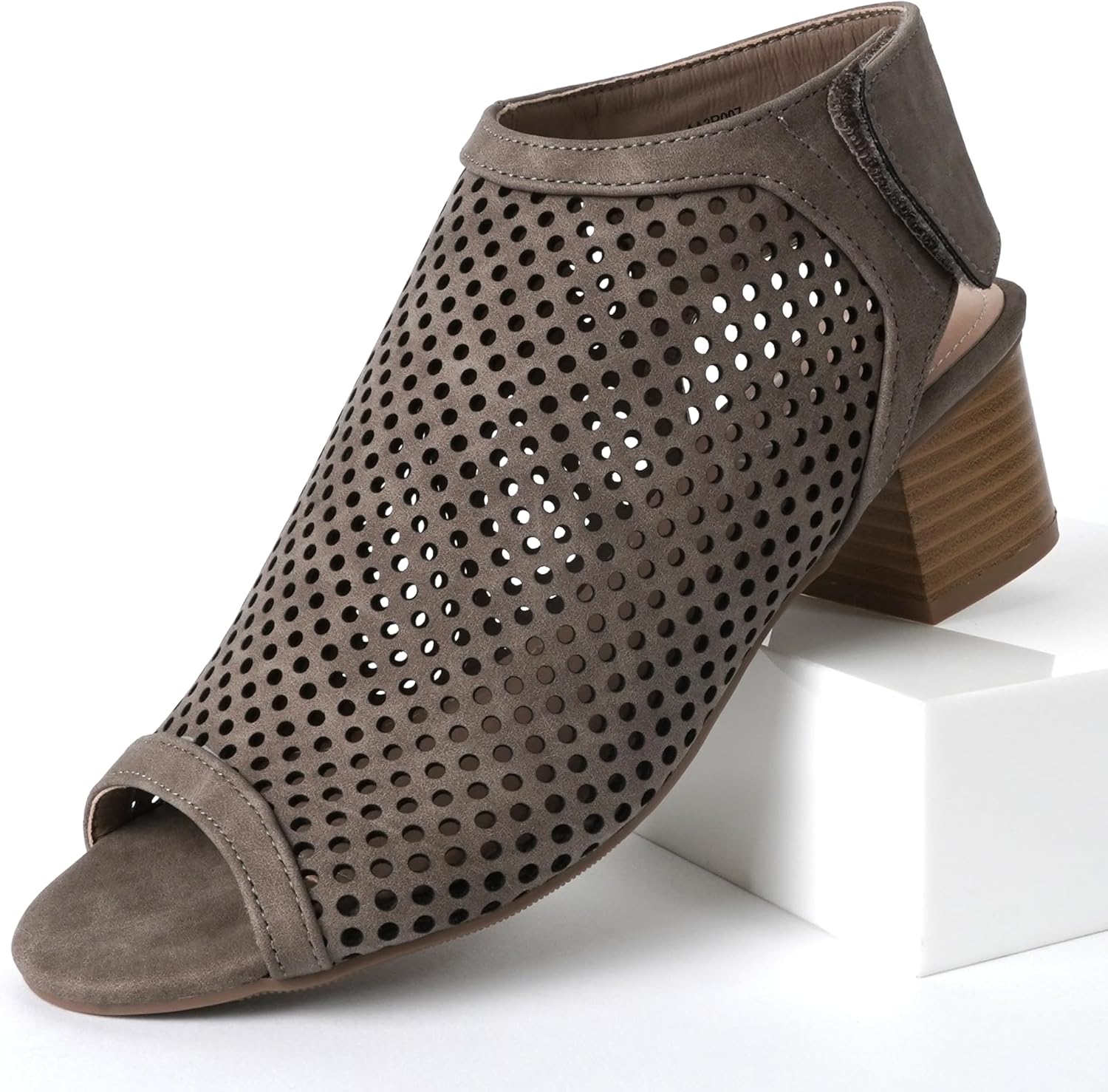 J. Adams Maddie Booties for Women - Peep Toe Low Block Heel Hook & Loop Strap - Image 6