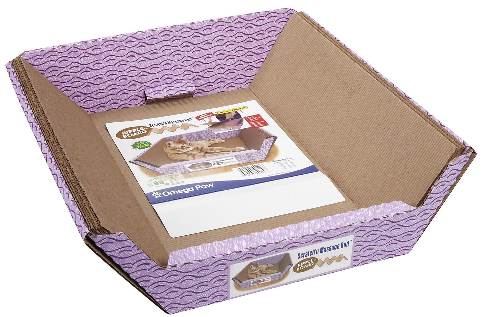 Omega Paw Ripple Board Scratch N' Massage Cardboard Cat Bed- 16" length x 5.5" width x 17"height